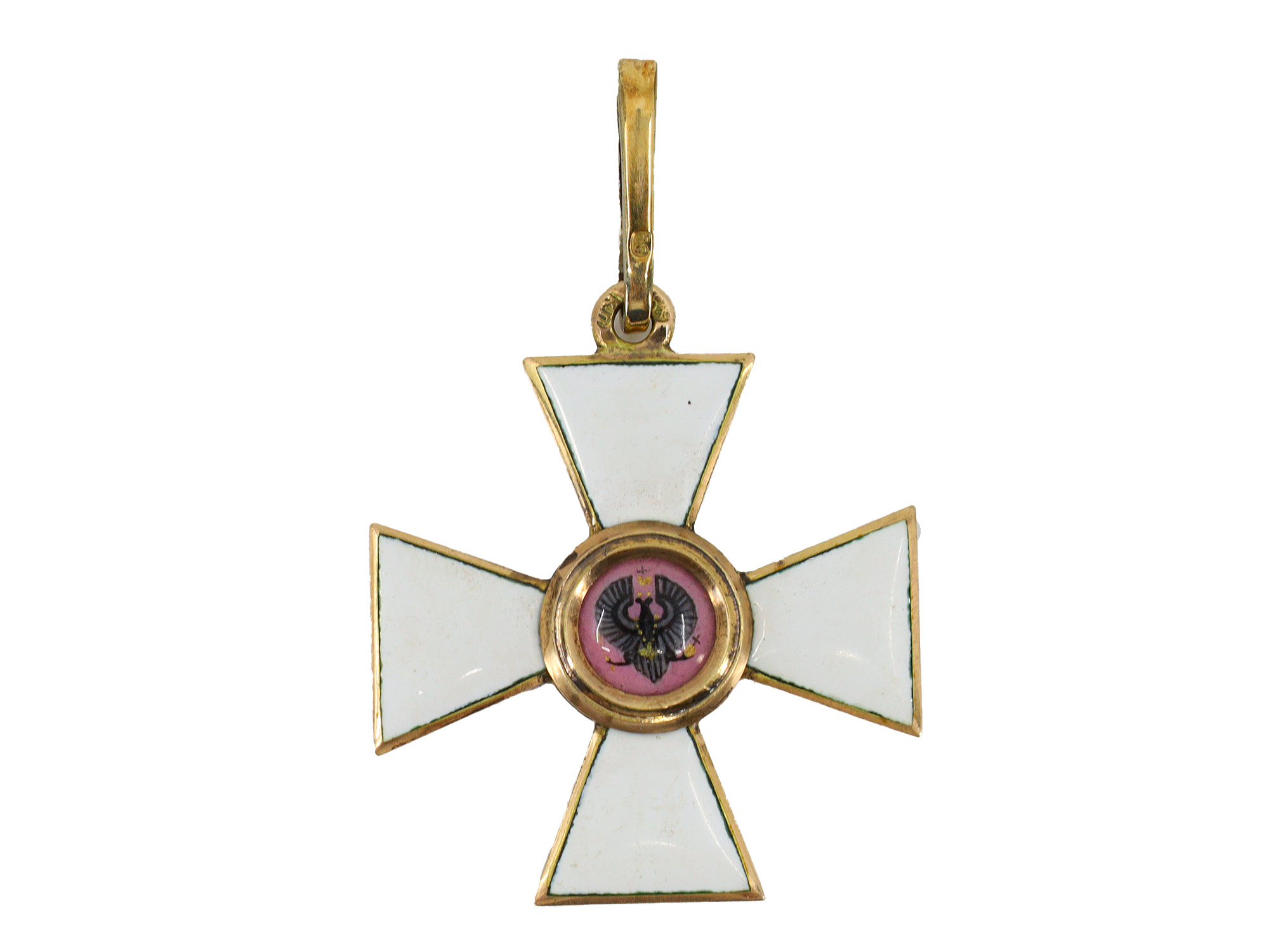 A RUSSIAN ORDER OF ST. GEORGE CROSS 4TH CLASS IN GOLD WITH RIBBON FOR NON-CHRISTIAN