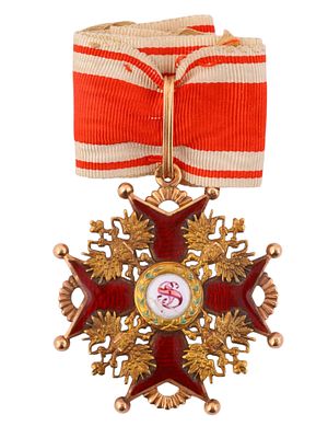 A RUSSIAN IMPERIAL ORDER OF ST. STANISLAUS, 3RD CLASS, IN GOLD, BY ALBERT KEIBEL. A Russian 