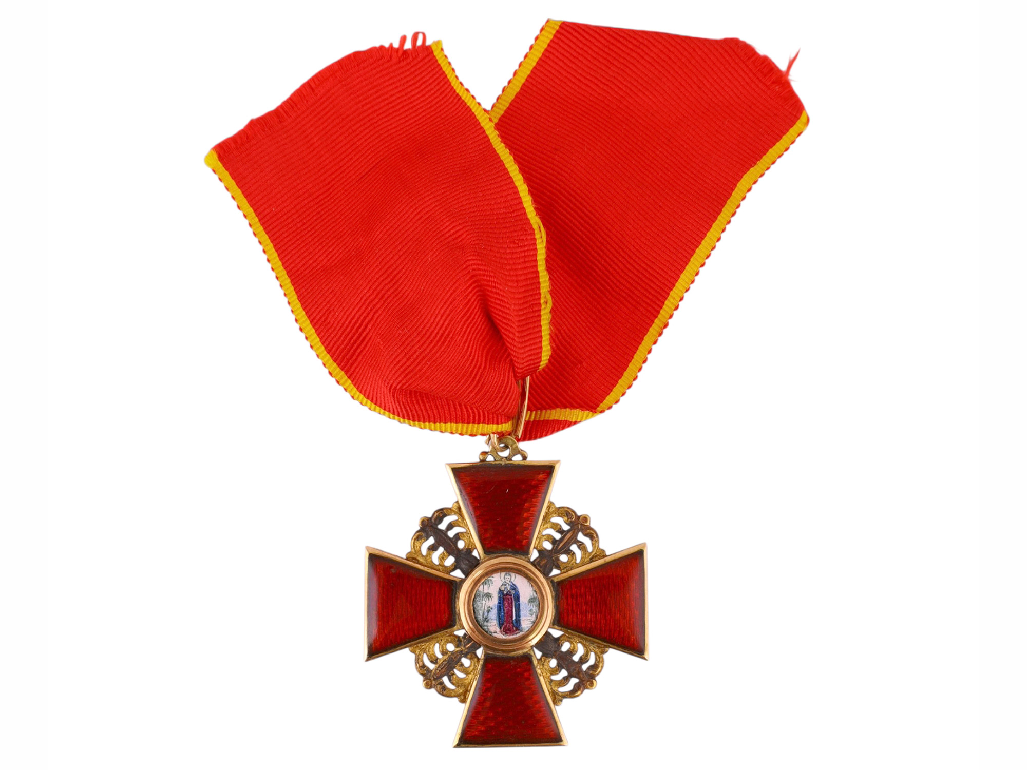 A CASED RUSSIAN ORDER OF ST. ANNA 3RD CLASS IN GOLD