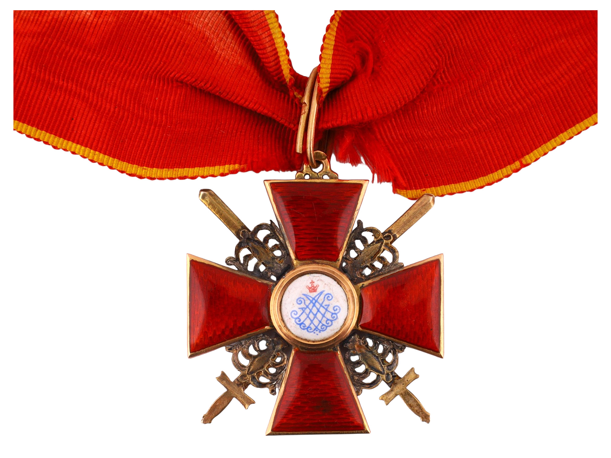 A RUSSIAN ORDER OF SAINT ANNA, 2ND CLASS WITH SWORDS IN GOLD, BY EDUARD, ST. PETERSBURG, C. 1908–1917