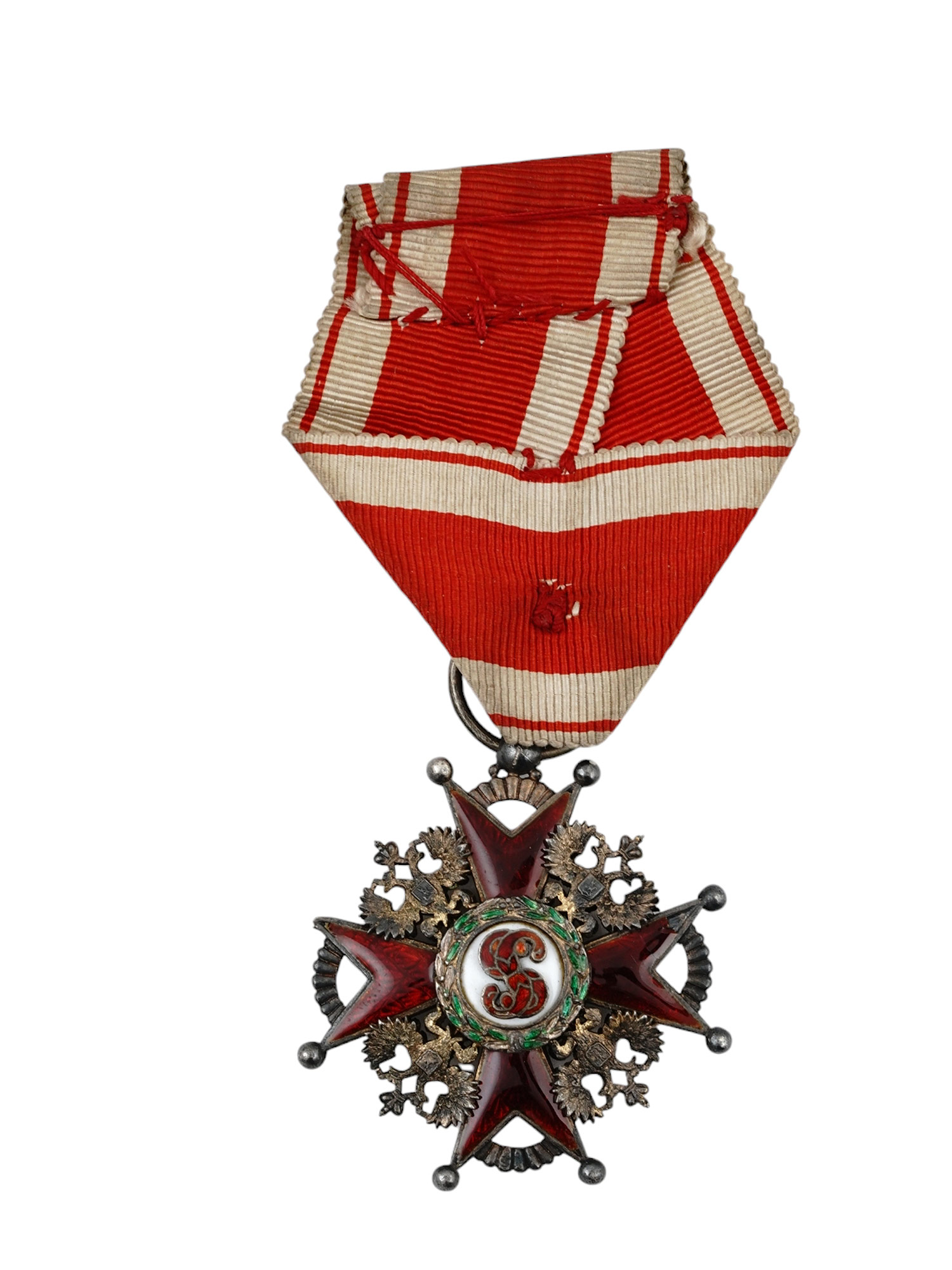 A RUSSIAN ORDER OF ST. STANISLAUS 3RD CLASS WITH RIBBON