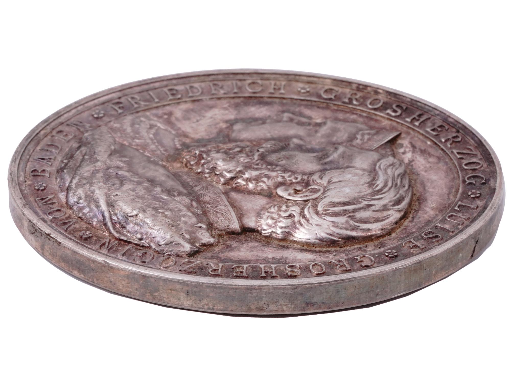 A BADEN GRAND DUKE 25TH WEDDING ANNIVERSARY SILVER MEDAL, CASED