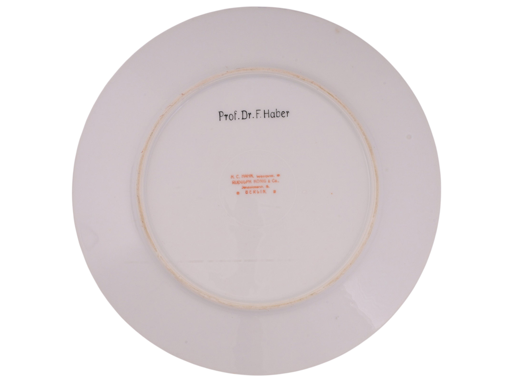 A FRITZ HABER OWNED AND COMMISSIONED RJF GERMAN JEWISH COMMEMORATIVE PORCELAIN PLATE, BERLIN, C. 1920S–1930S