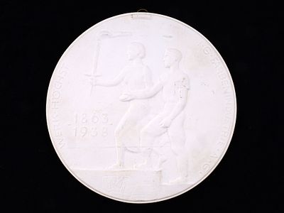 AN IG FARBEN / MEISTER LUCIUS & BR&Uuml;NING 75TH ANNIVERSARY COMMEMORATIVE PLAQUE, 1938. A German 