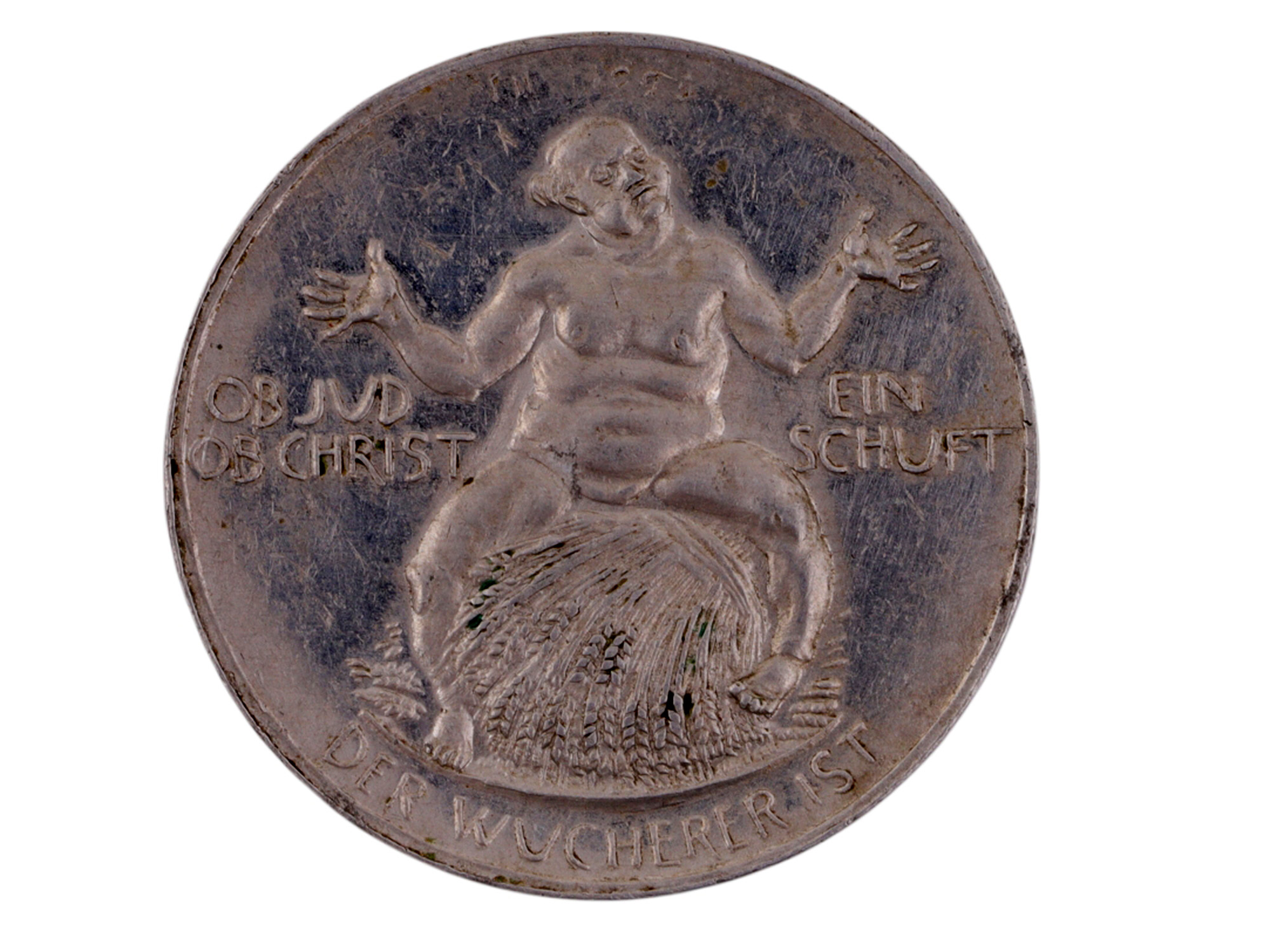 A GERMAN INFLATION CRISIS SATIRICAL MEDAL "WUCHERER", BY FRIEDRICH WILHELM HÖRNLEIN, 1923