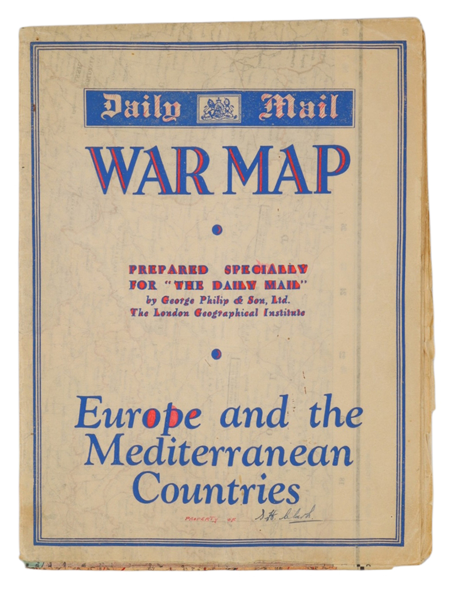 1940 WORLD WAR 2 DAILY MAIL WAR MAP, EUROPE AND THE MEDITERRANEAN COUNTRIES
