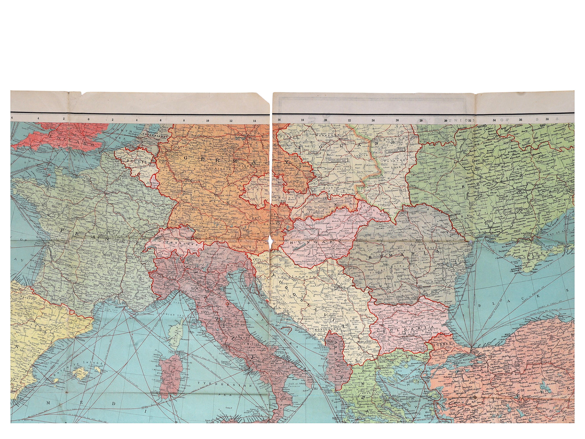 1940 WORLD WAR 2 DAILY MAIL WAR MAP, EUROPE AND THE MEDITERRANEAN COUNTRIES