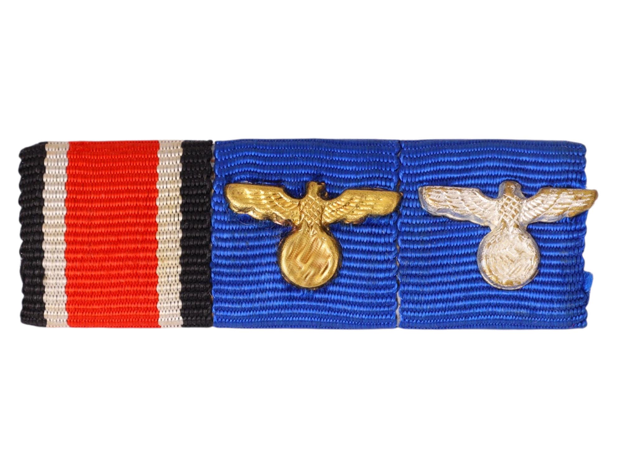 A GERMAN RIBBON BAR WITH LONG SERVICE DEVICES, THIRD REICH PERIOD