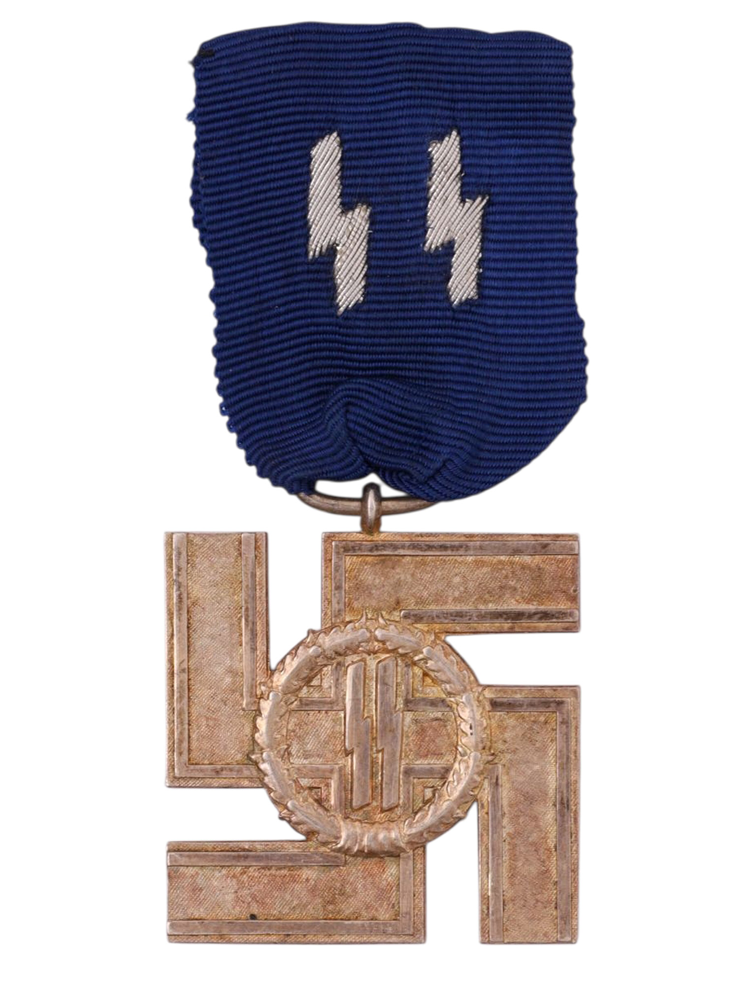 A RARE GERMAN 12-YEAR SS LONG SERVICE MEDAL WITH RIBBON WW2