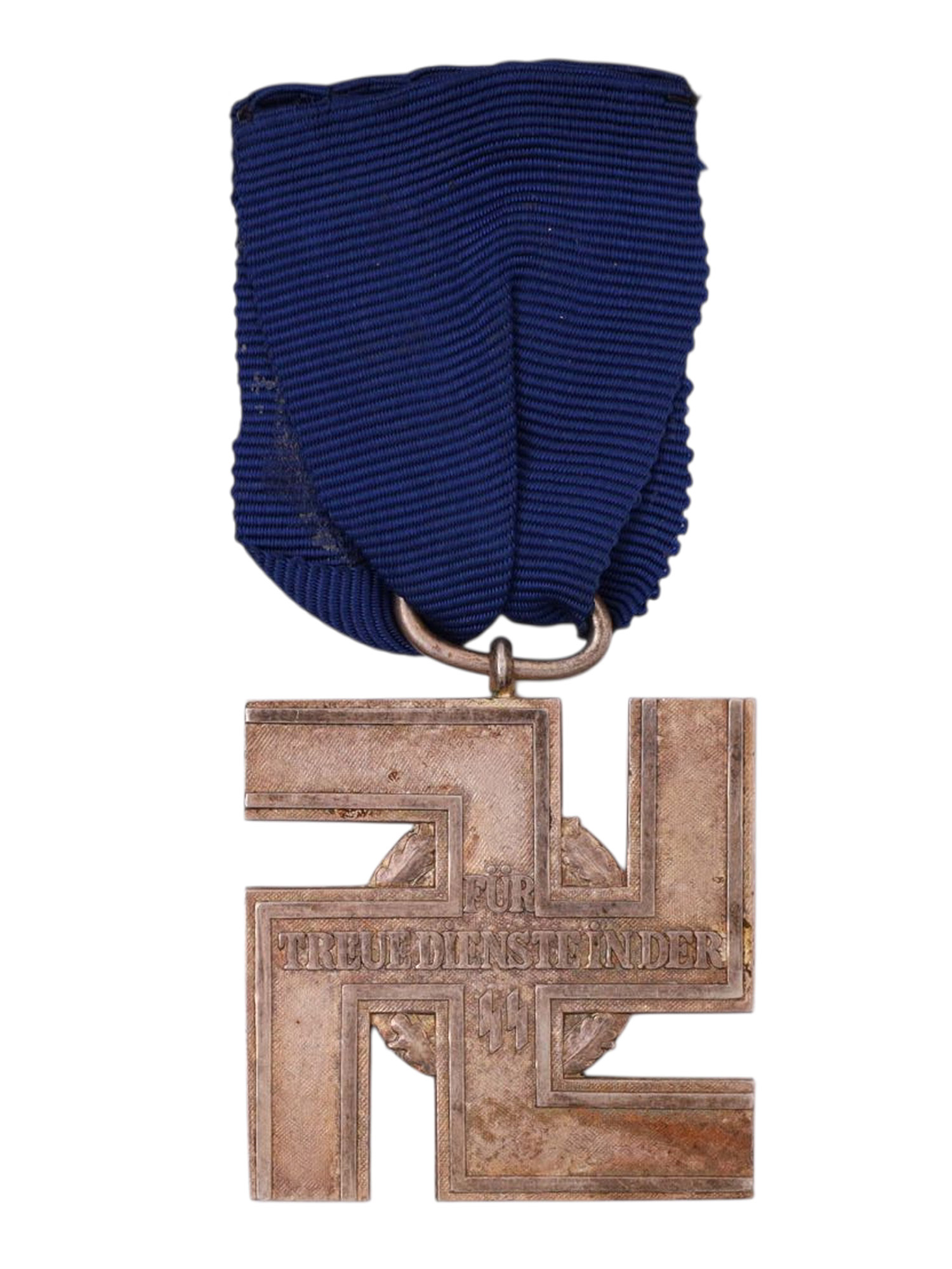 A RARE GERMAN 12-YEAR SS LONG SERVICE MEDAL WITH RIBBON WW2