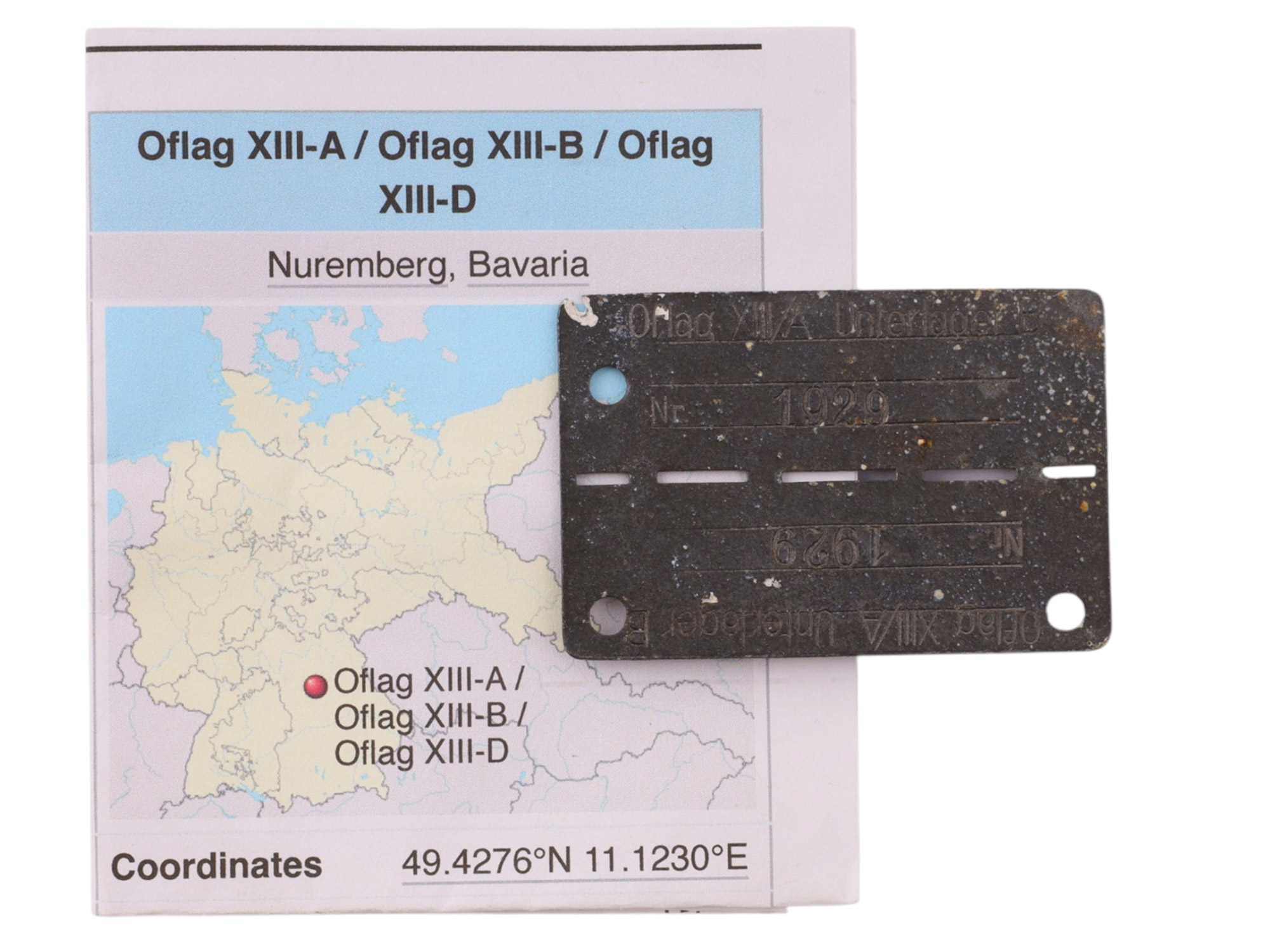 A WWII GERMAN POW IDENTIFICATION TAG FROM OFLAG XIII-A, NUREMBERG, C. 1940