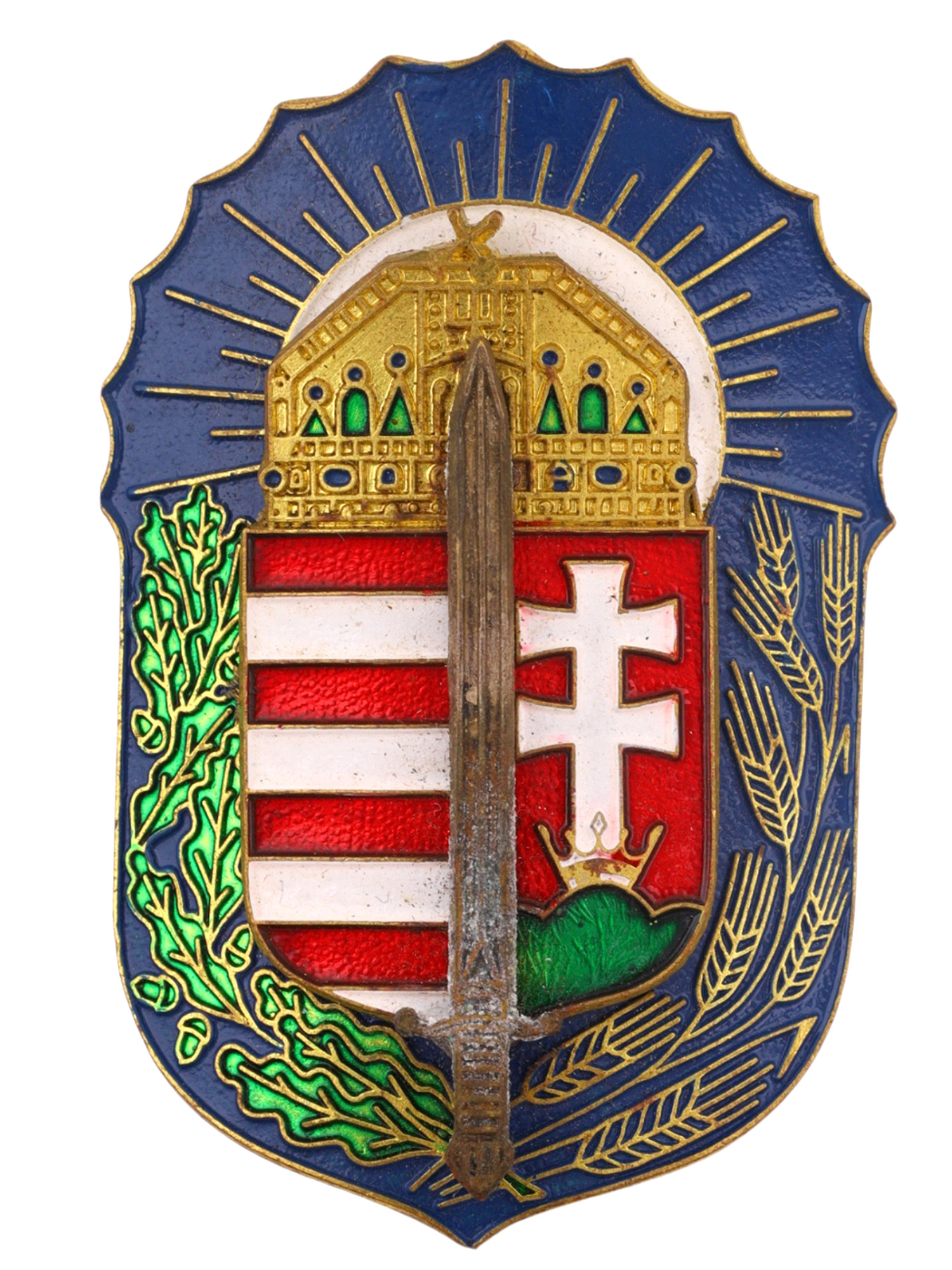 A HUNGARIAN NATIONAL DEFENSE ASSOCIATION (MOVE) BADGE, BY DESCHLER, MUNICH