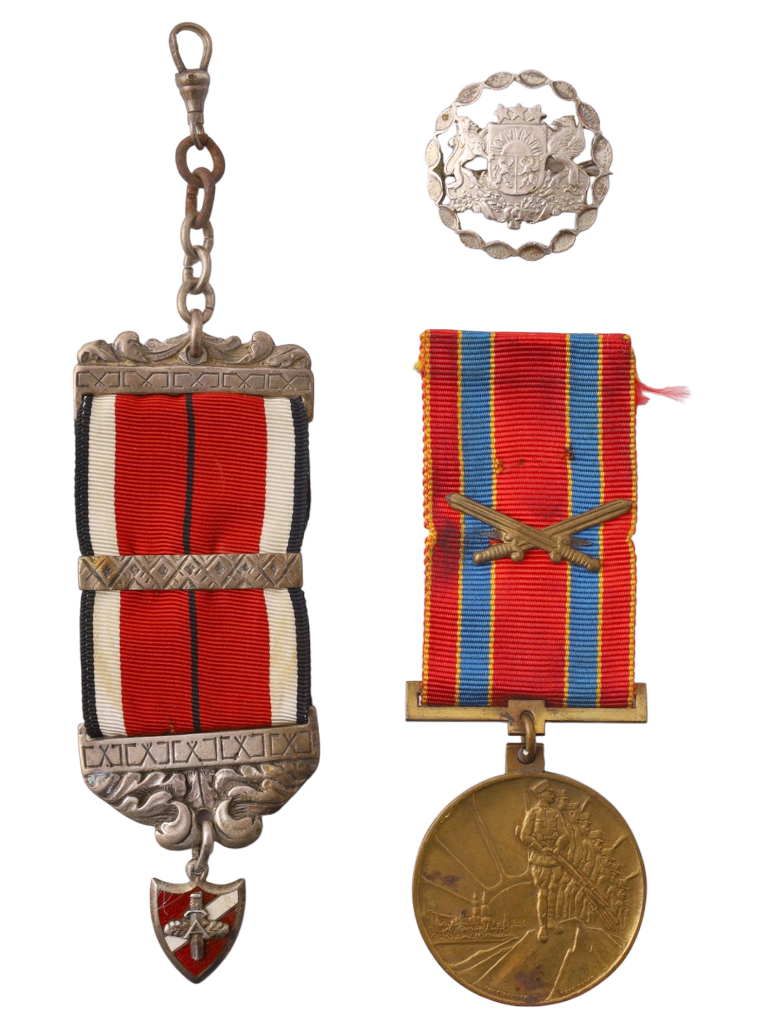 A LATVIAN MILITARY VETERAN'S GROUPING WITH PHOTOGRAPH, AWARDS AND PRESENTATION CIGARETTE CASE