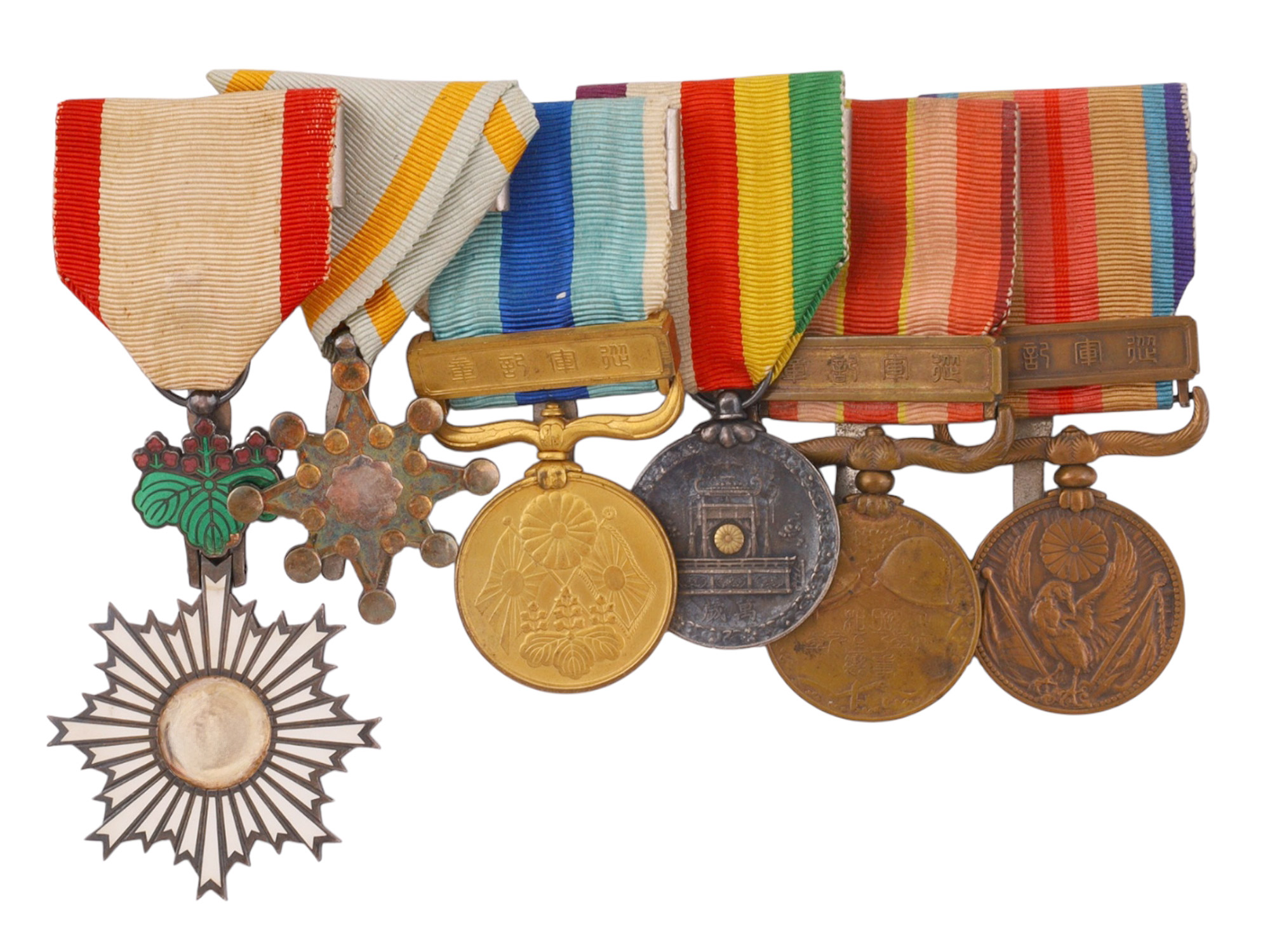A JAPANESE MEDAL BAR WITH SIX DECORATIONS, SHOWA PERIOD