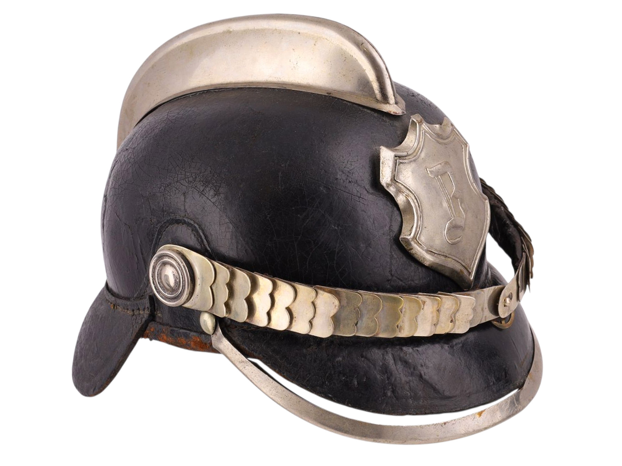 A GERMAN FIRE BRIGADE LEATHER HELMET (FEUERWEHR LEDERHELM), GERMANY, PRE-WORLD WAR II
