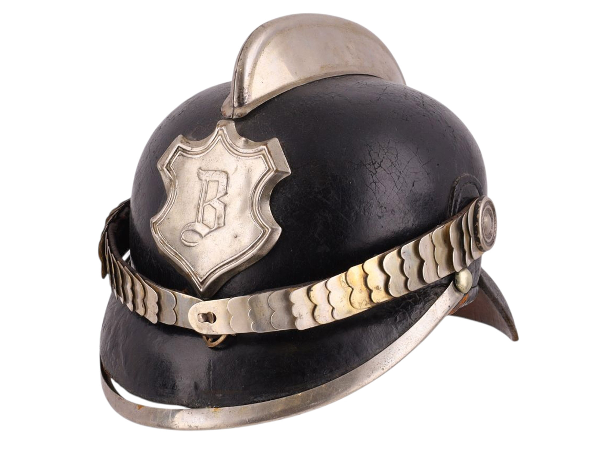 A GERMAN FIRE BRIGADE LEATHER HELMET (FEUERWEHR LEDERHELM), GERMANY, PRE-WORLD WAR II