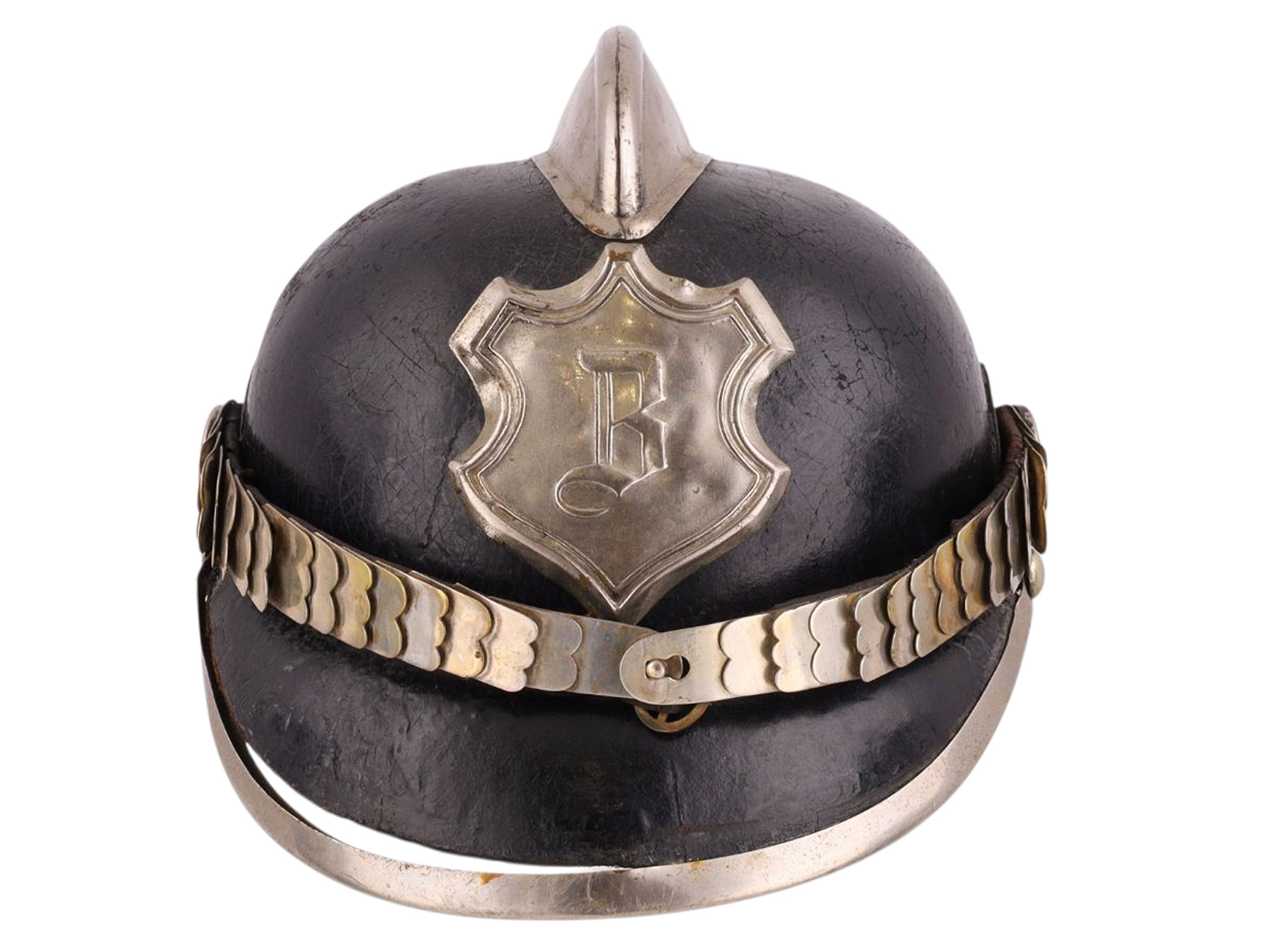 A GERMAN FIRE BRIGADE LEATHER HELMET (FEUERWEHR LEDERHELM), GERMANY, PRE-WORLD WAR II