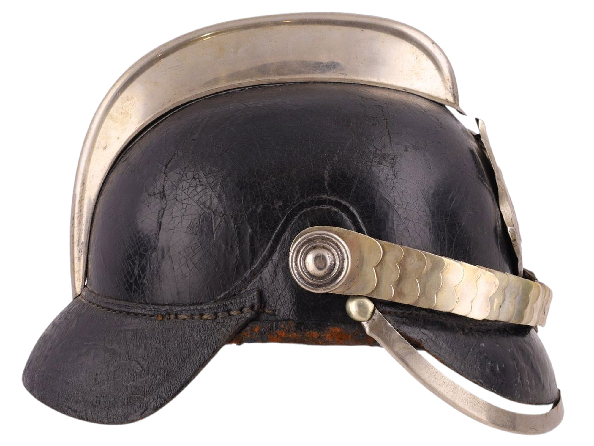 A GERMAN FIRE BRIGADE LEATHER HELMET (FEUERWEHR LEDERHELM), GERMANY, PRE-WORLD WAR II