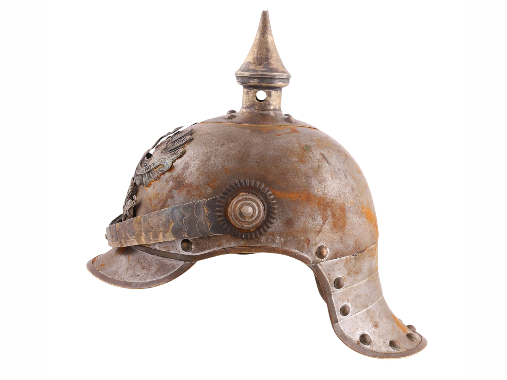 A PRUSSIAN CUIRASSIER HELMET, IMPERIAL GERMANY, REGIMENT MARKED K 82, CIRCA 1895–1914