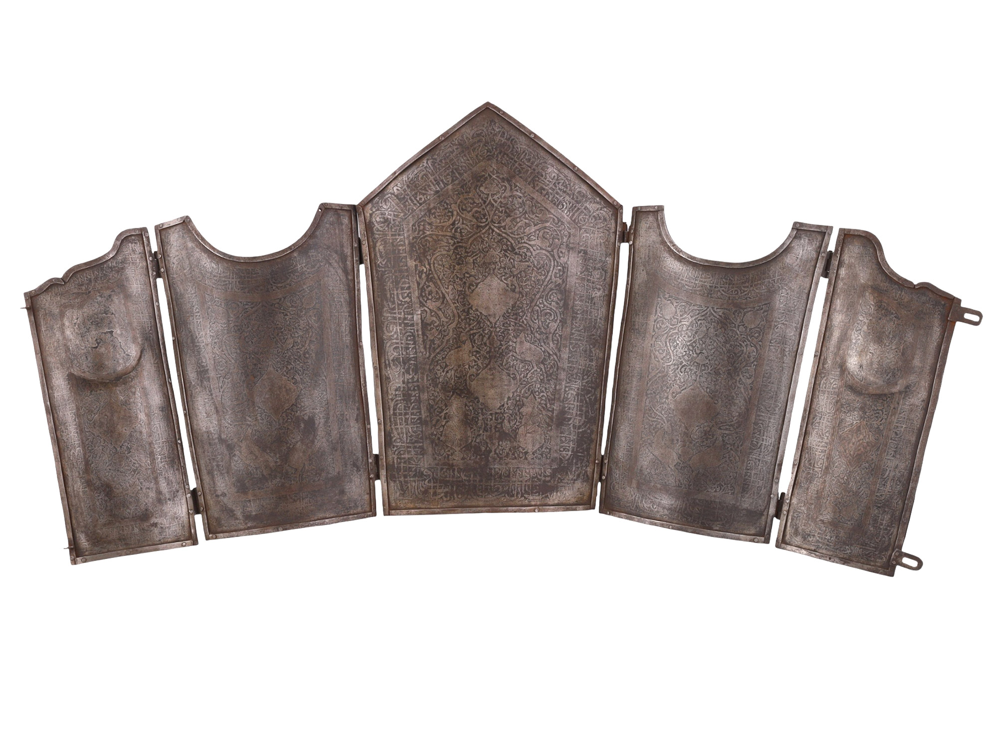 A FIVE-PIECE SET OF CHAHAR-AINA ARMOR, QAJAR IRAN, 19TH CEN.