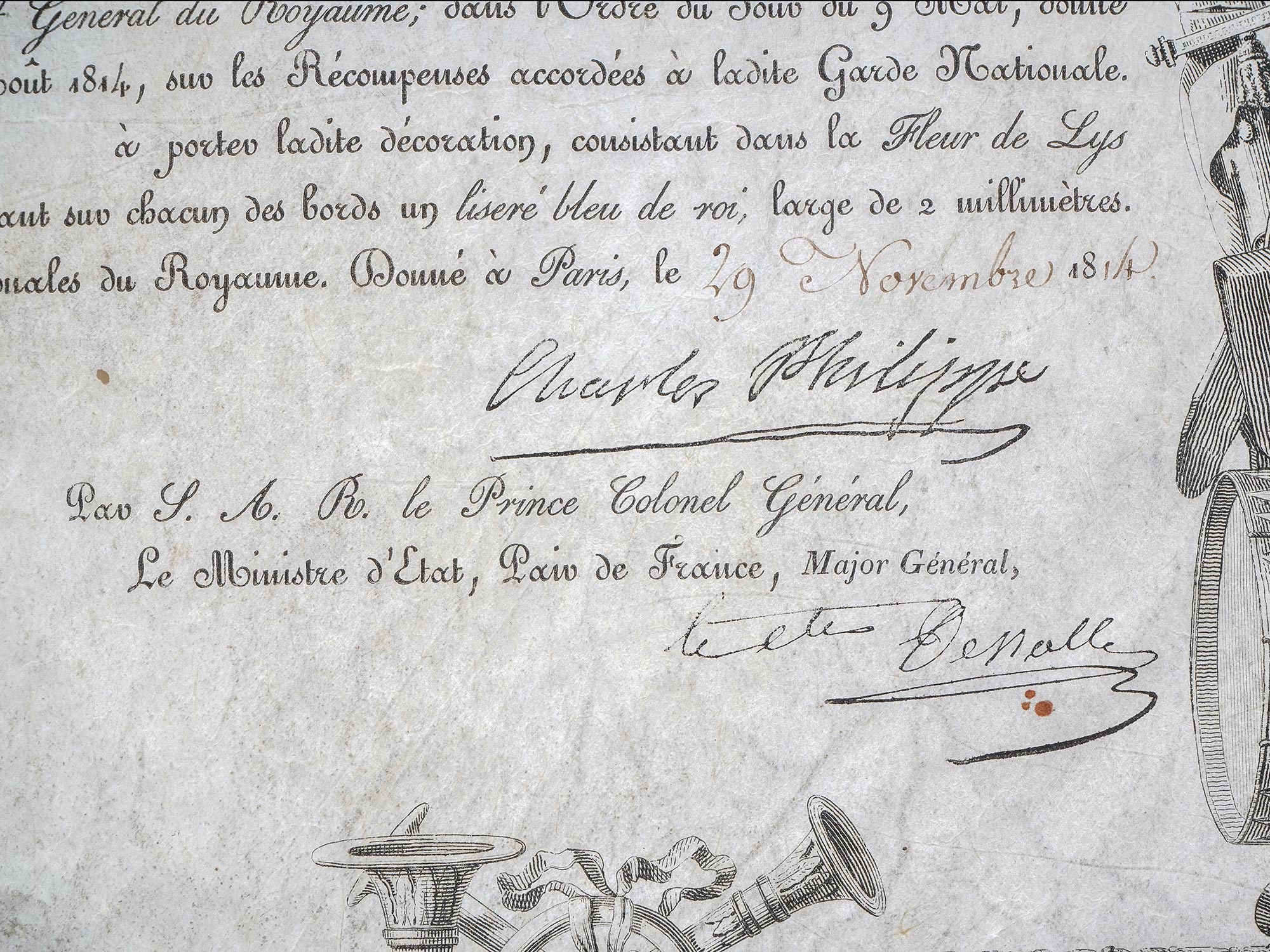 AN 1814 BOURBON RESTORATION AWARD CITATION, REIGN OF LOUIS XVIII