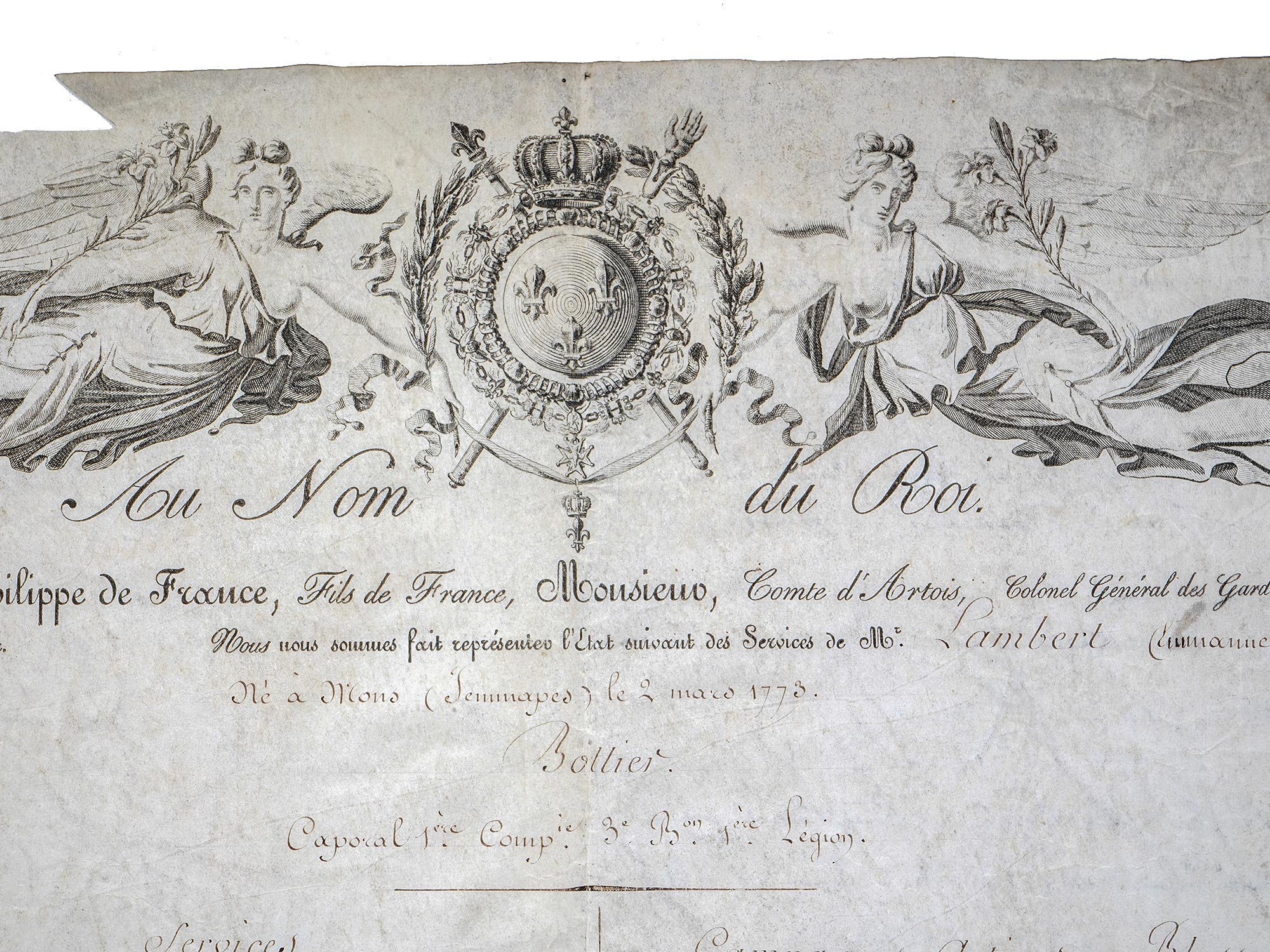 AN 1814 BOURBON RESTORATION AWARD CITATION, REIGN OF LOUIS XVIII