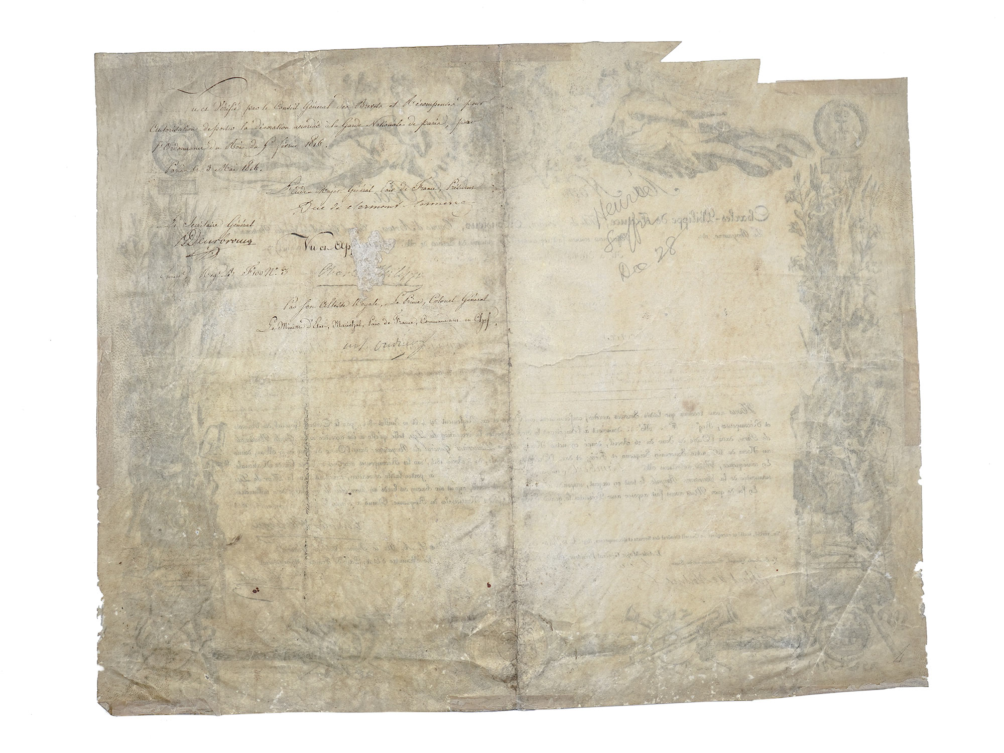 AN 1814 BOURBON RESTORATION AWARD CITATION, REIGN OF LOUIS XVIII