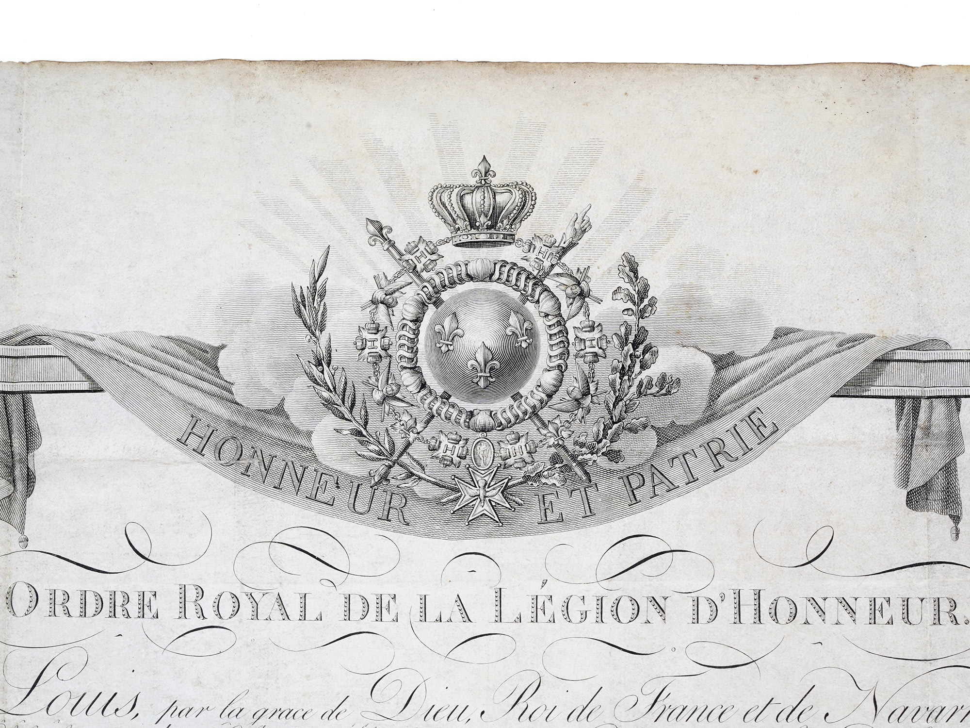 AN 1819 FRENCH LEGION OF HONOR CITATION, REIGN OF LOUIS XVIII