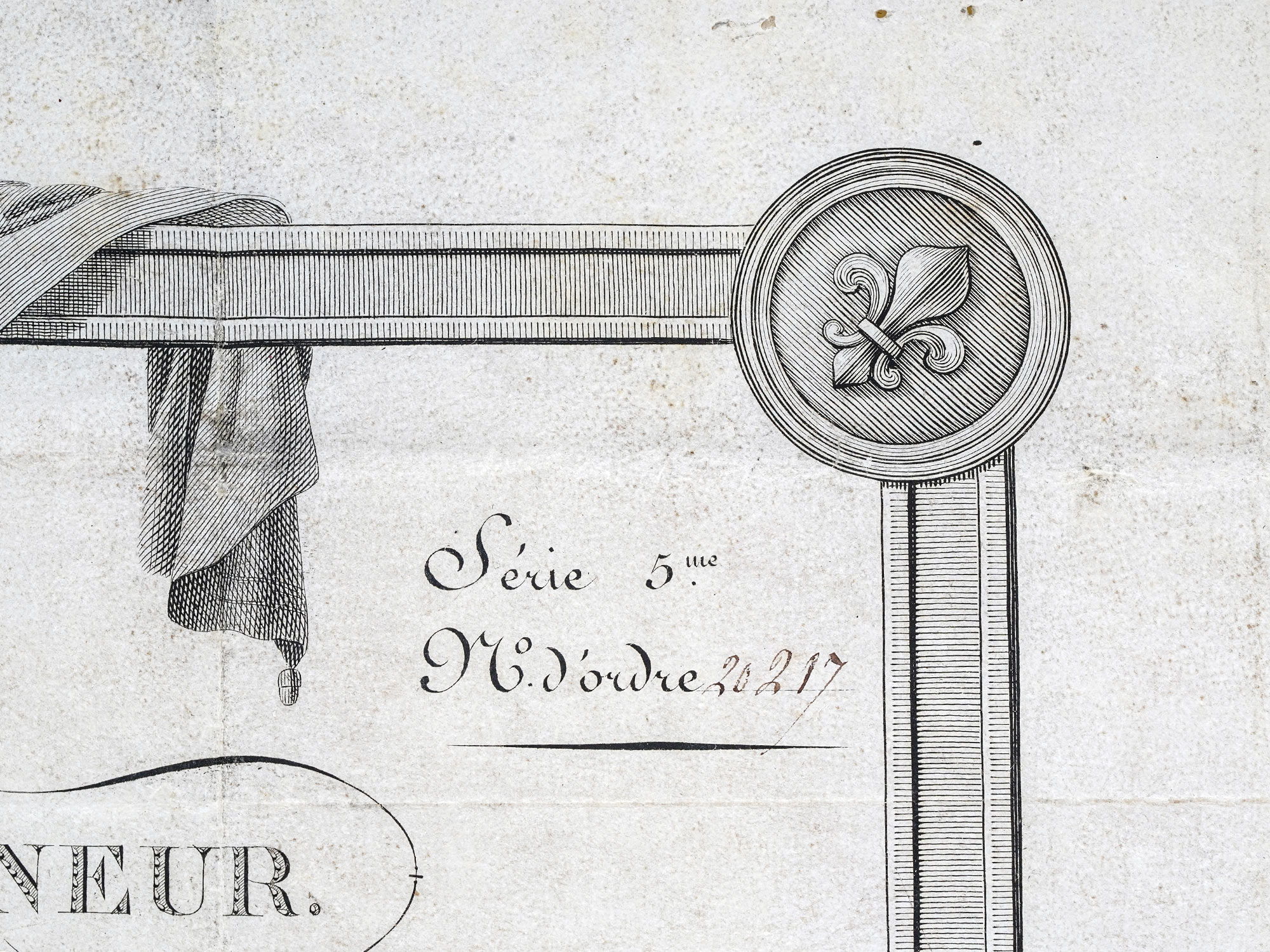 AN 1819 FRENCH LEGION OF HONOR CITATION, REIGN OF LOUIS XVIII