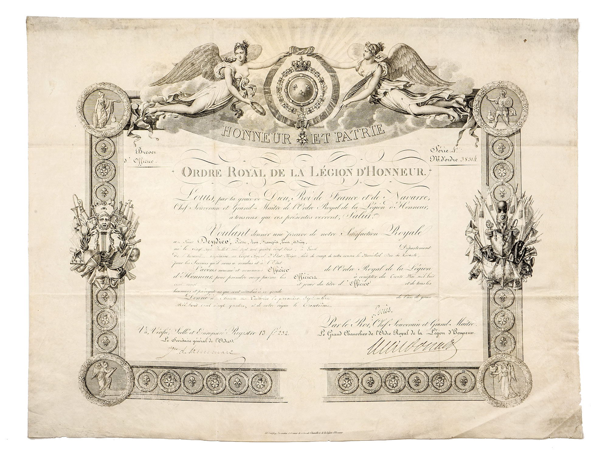 AN 1824 FRENCH LEGION OF HONOR CITATION