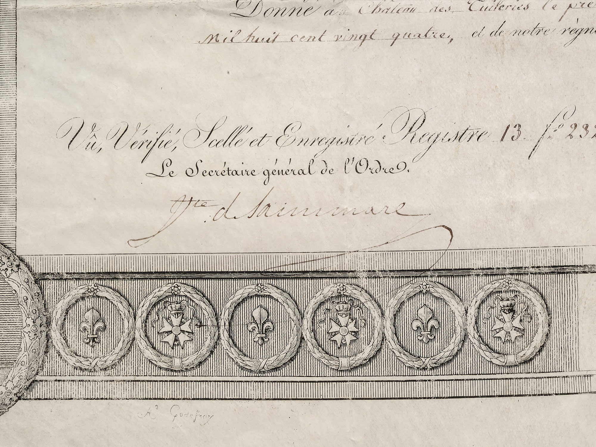 AN 1824 FRENCH LEGION OF HONOR CITATION