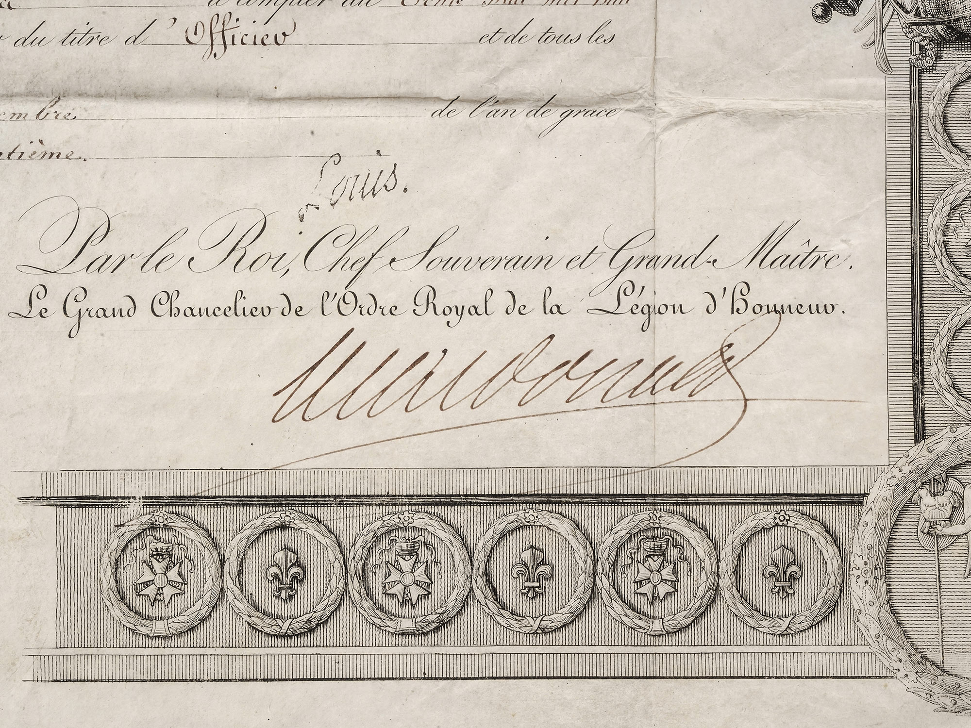 AN 1824 FRENCH LEGION OF HONOR CITATION