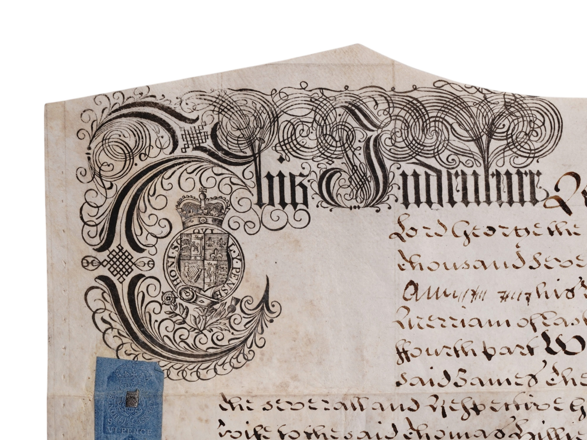 1728 ENGLISH VELLUM INDENTURE, GUILFORD, REIGN OF KING GEORGE II
