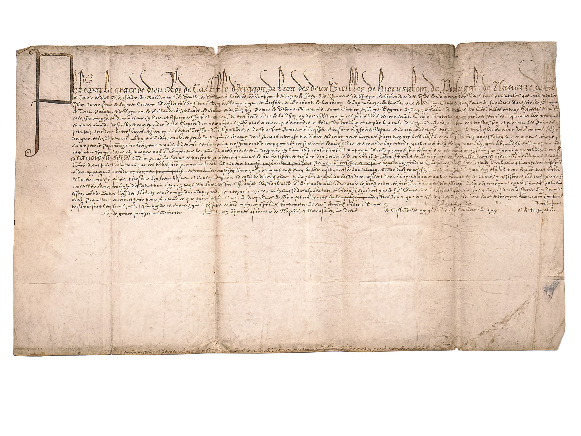 A RARE 1585 PHILLIP II OF SPAIN VELLUM DOCUMENT