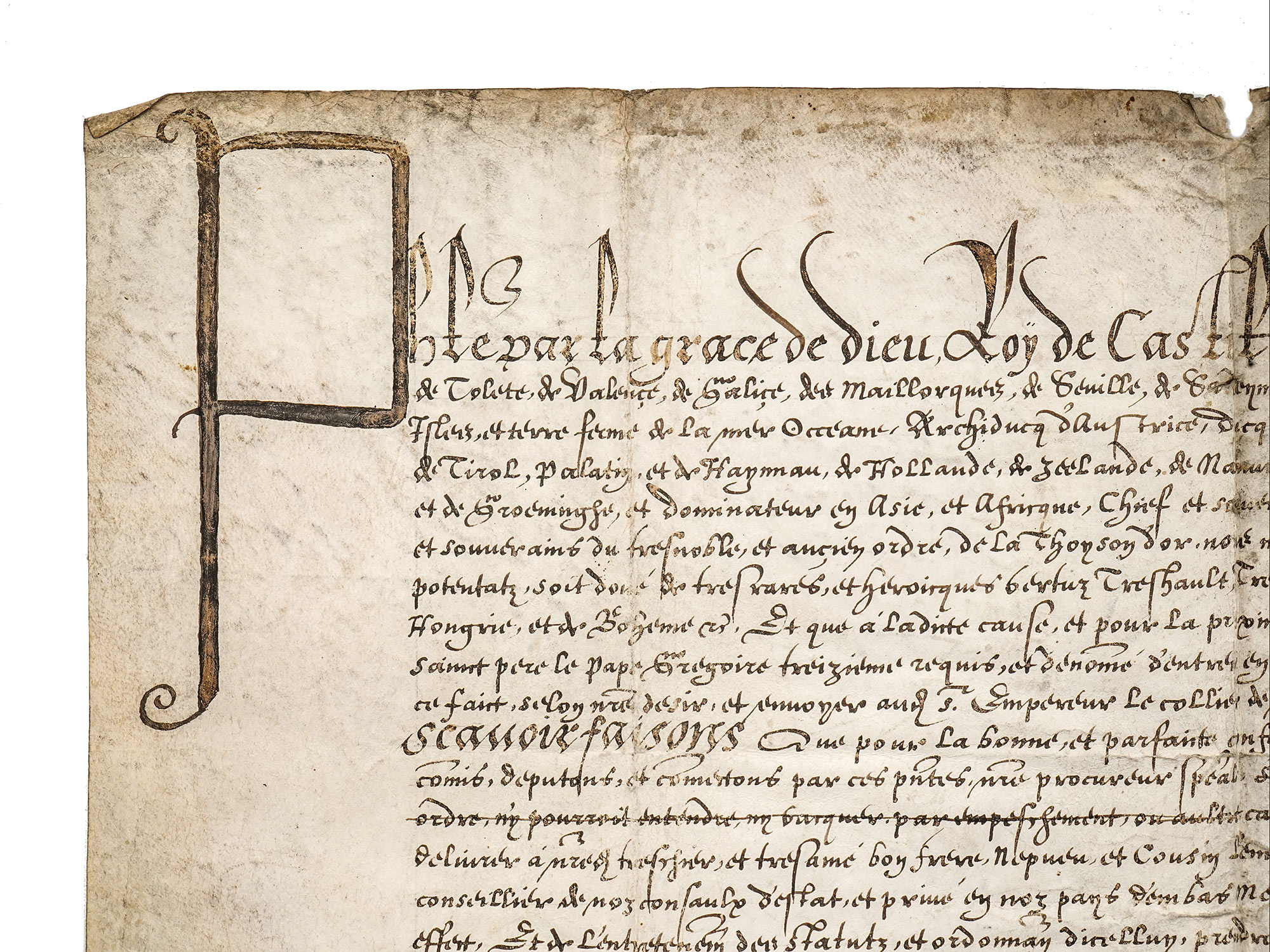 A RARE 1585 PHILLIP II OF SPAIN VELLUM DOCUMENT