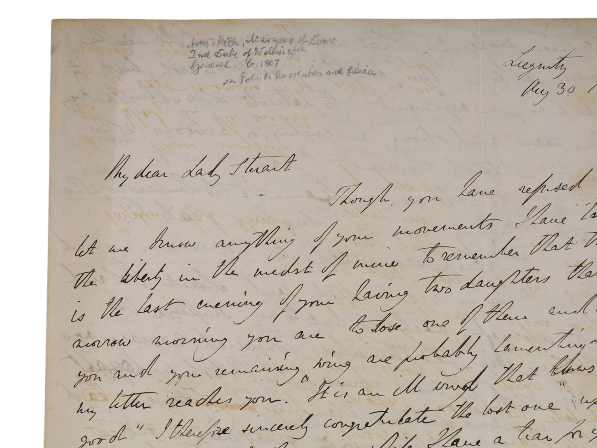 2 LETTERS, 2ND DUKE OF WELLINGTON ARTHUR WELLESLEY ALS, RUSSIA, POLAND, PRUSSIA MILITARY, LADY STUART DE ROTHESAY