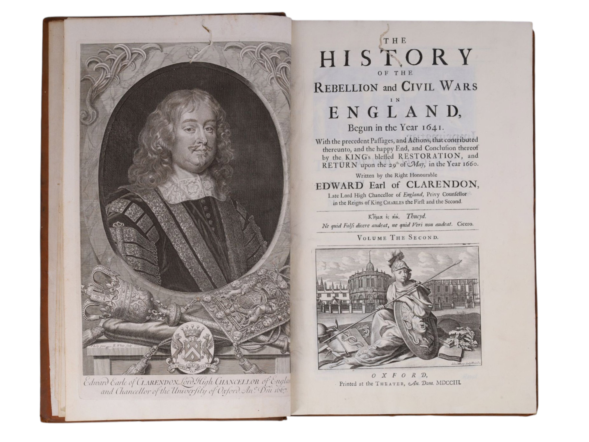 1ST EDITION THE HISTORY OF THE REBELLION, EDWARD HYDE EARL OF CLARENDON, 3 VOLS, 1702-1704, TREVELYAN PROVENANCE