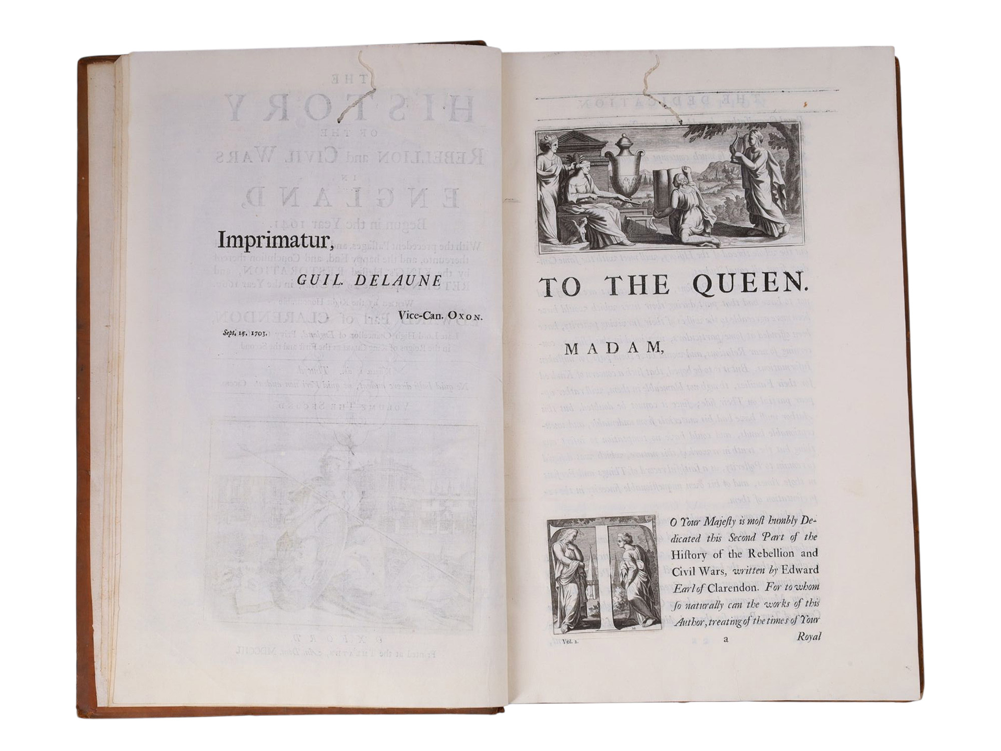 1ST EDITION THE HISTORY OF THE REBELLION, EDWARD HYDE EARL OF CLARENDON, 3 VOLS, 1702-1704, TREVELYAN PROVENANCE