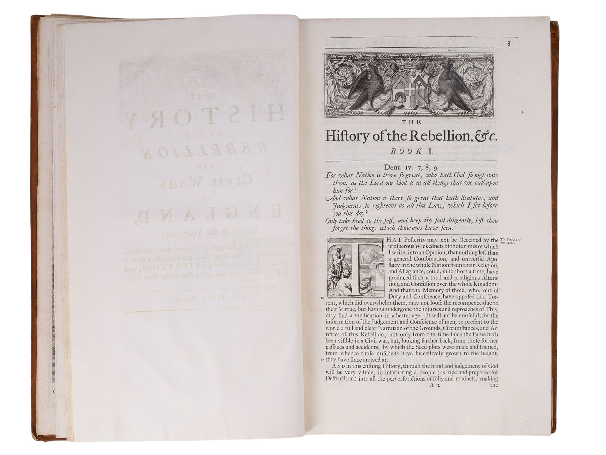1ST EDITION THE HISTORY OF THE REBELLION, EDWARD HYDE EARL OF CLARENDON, 3 VOLS, 1702-1704, TREVELYAN PROVENANCE