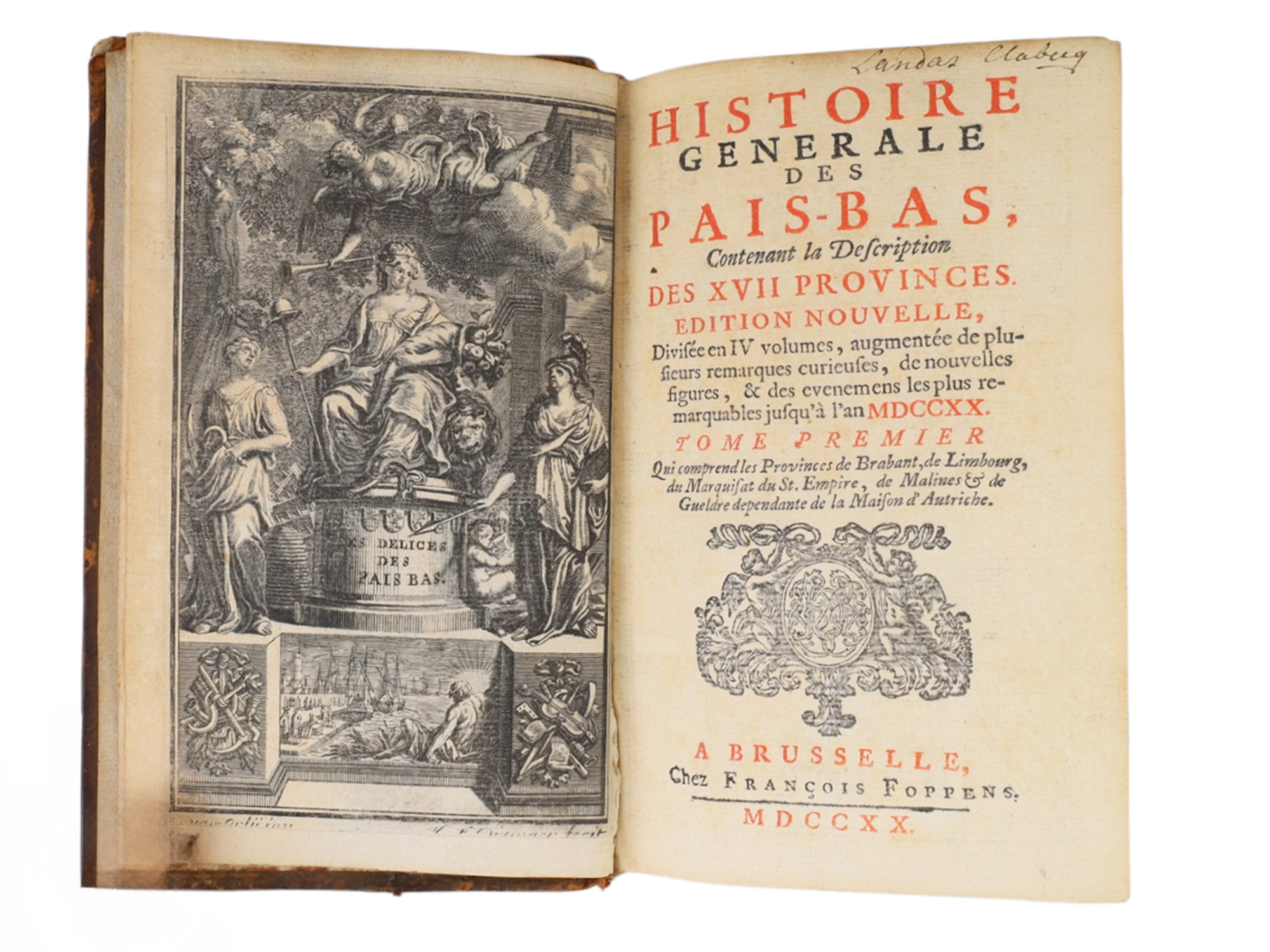 1720 HISTOIRE GÉNÉRALE DES PAIS-BAS, BELGIUM, NETHERLANDS, ILLUSTRATED, 4 VOLS
