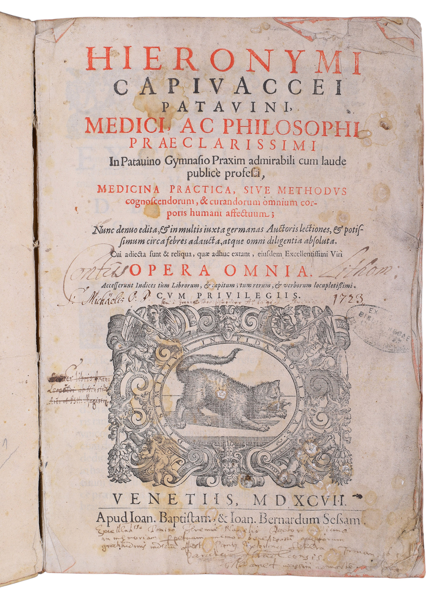 1597 GIROLAMO CAPIVACCIO, MEDICINA PRACTICA, SIVE METHODUS COGNOSCENDORUM
