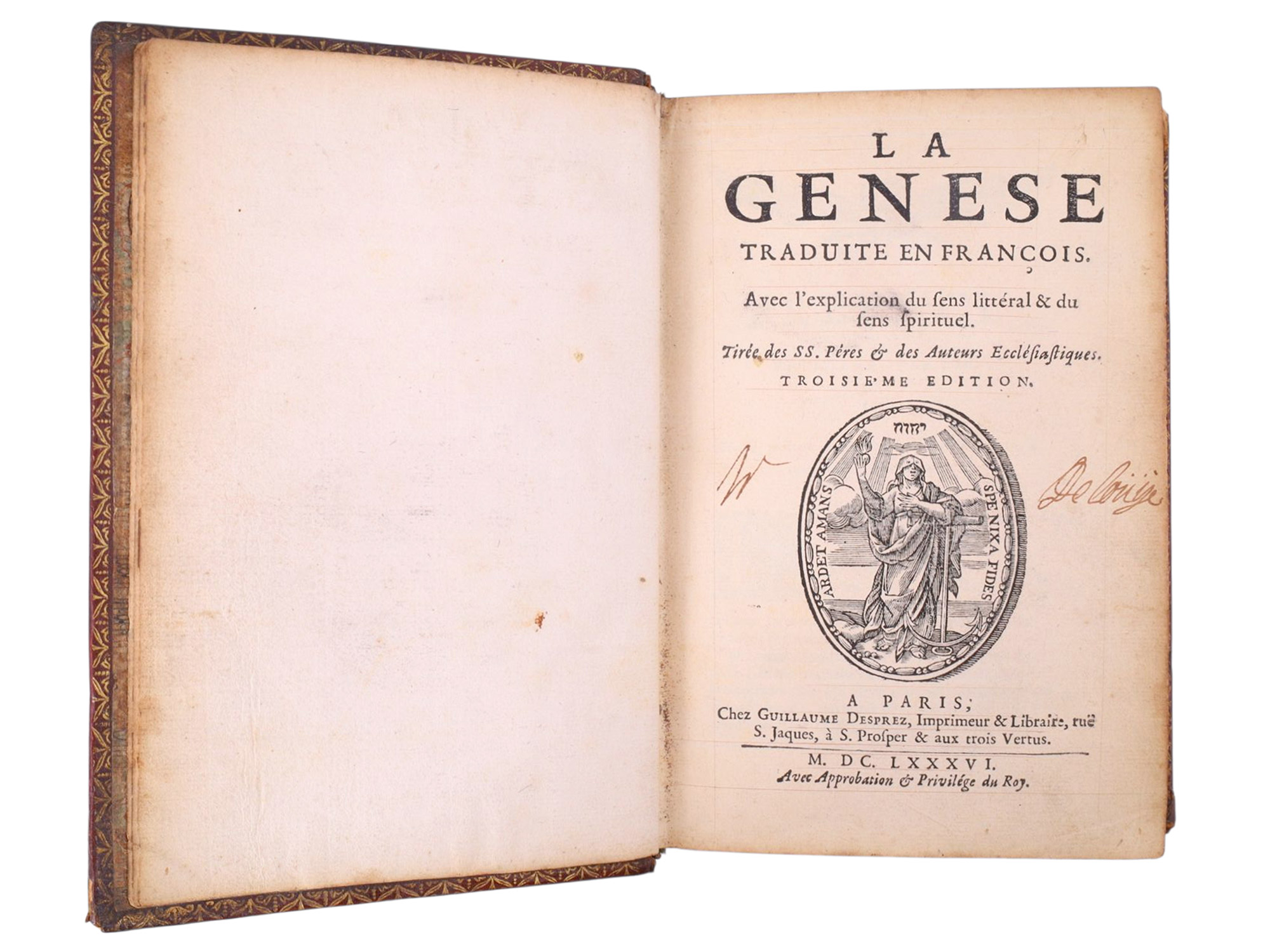 1686 BOOK OF GENESIS, FRENCH TRANSLATION, LOUIS-ISAAC LEMAISTRE DE SACY, BIBLICAL COMMENTARY