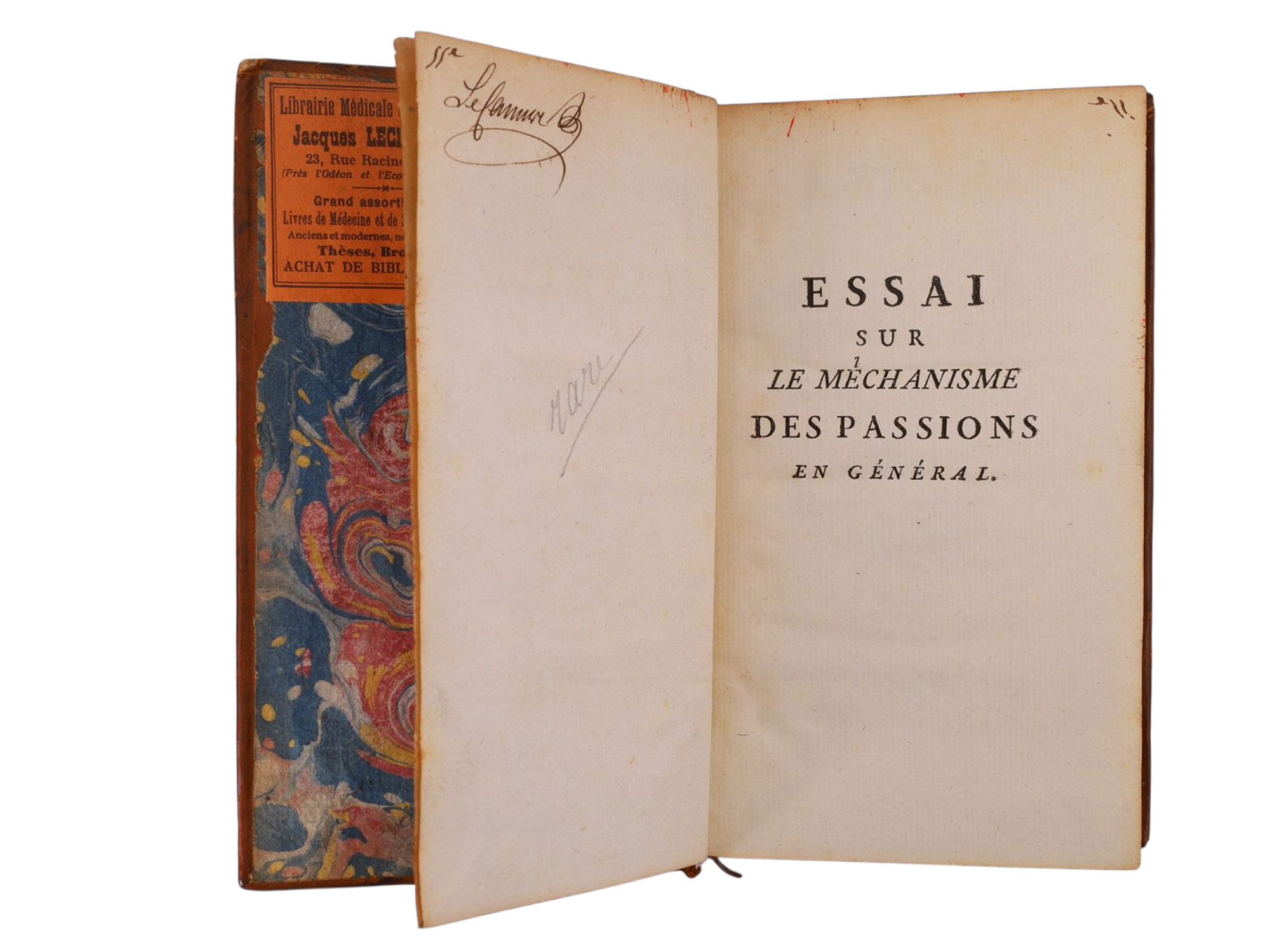 1751 ESSAI SUR LE MECHANISME DES PASSIONS, LALLEMANT, FIRST EDITION, PSYCHOLOGY AND PHILOSOPHY