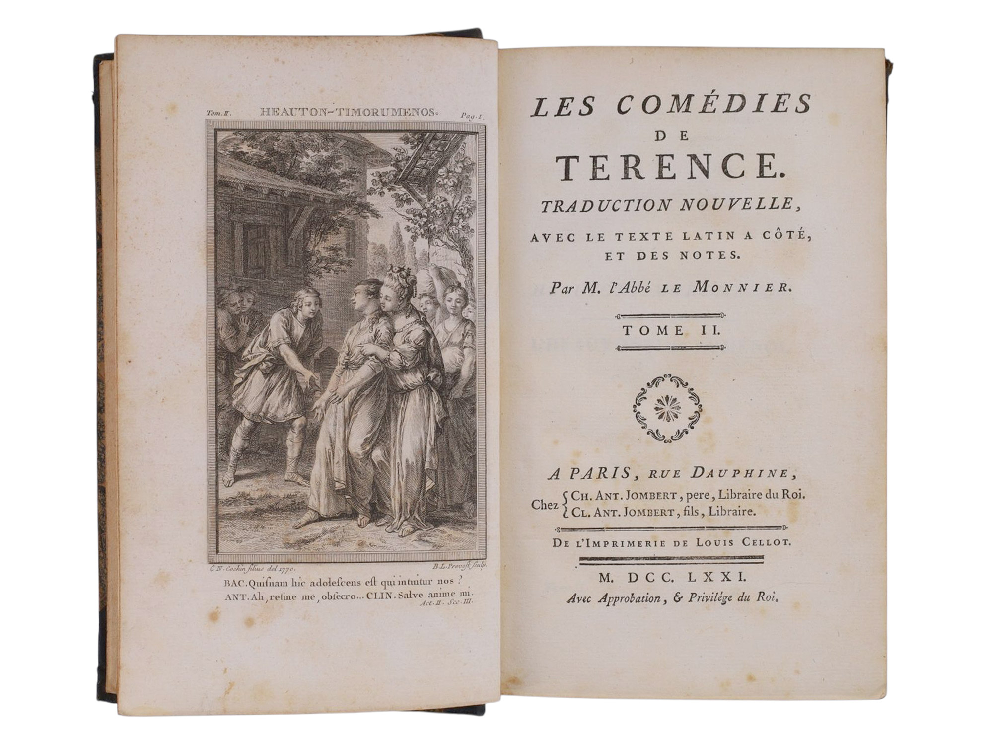 1771 LES COMÉDIES DE TERENCE, FRENCH AND LATIN, LE MONNIER TRANSLATION, ILLUSTRATED