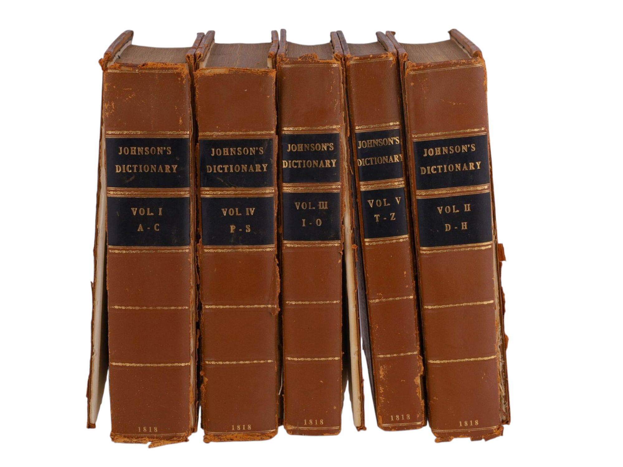 1818 SAMUEL JOHNSON'S DICTIONARY, 5 VOLS, WEDGWOOD PROVENANCE