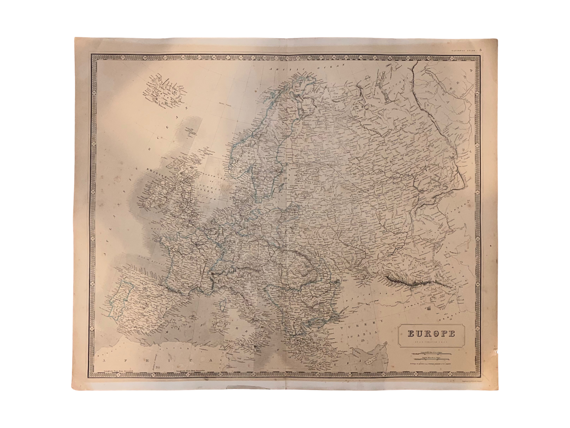 C. 1877 MAP, EUROPE, ALEXANDER KEITH JOHNSTON, NATIONAL ATLAS