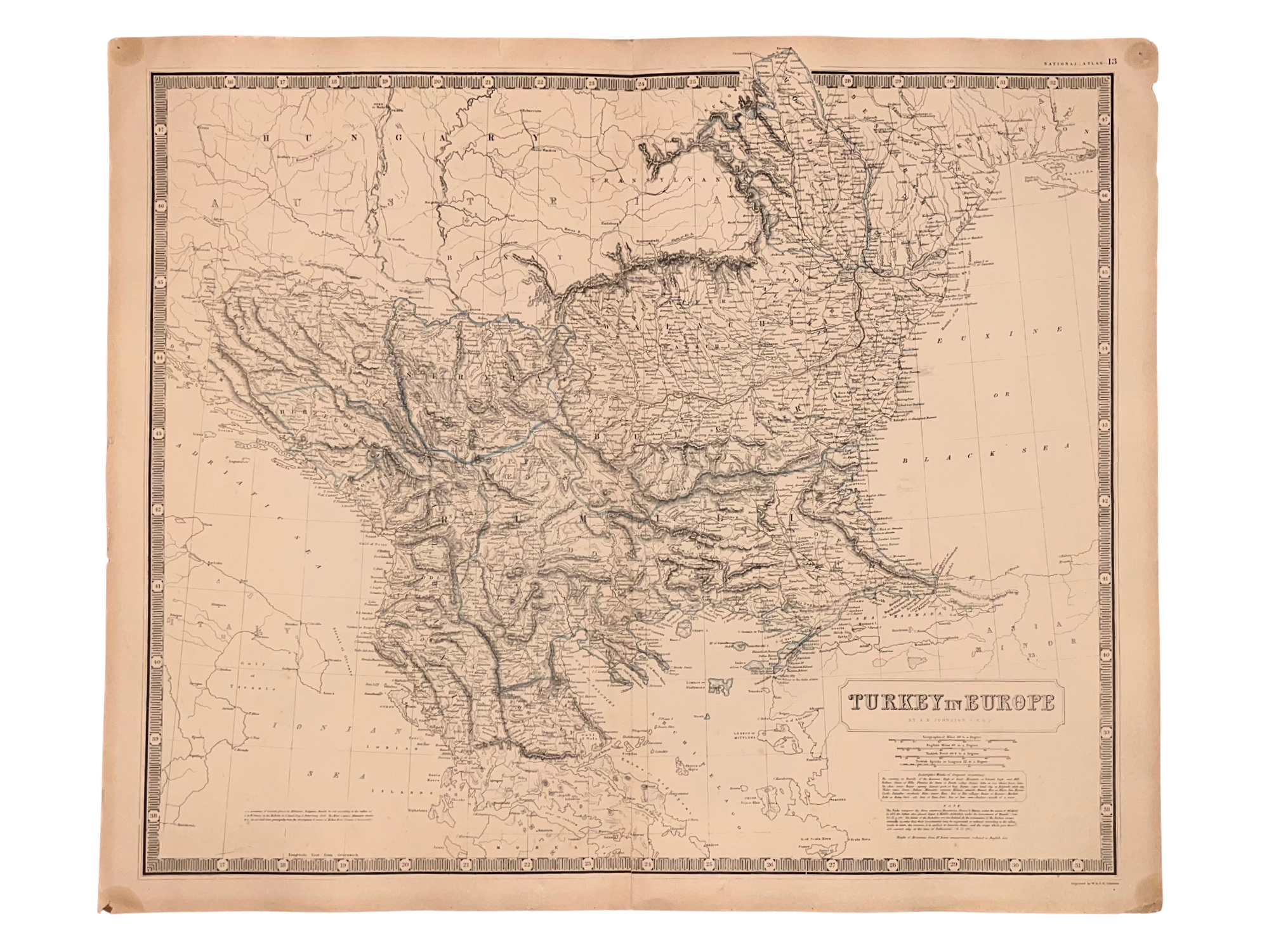 C. 1843 MAP, TURKEY IN EUROPE, ALEXANDER KEITH JOHNSTON, NATIONAL ATLAS