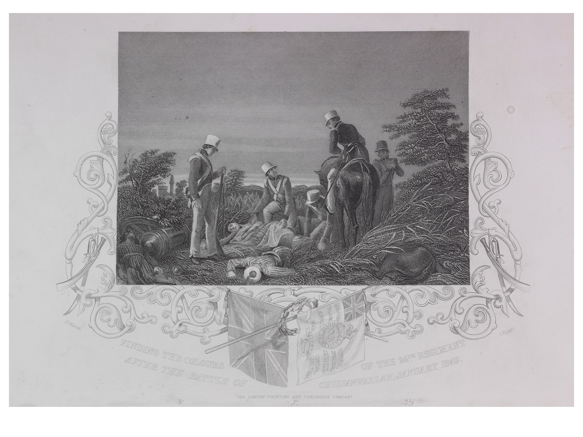 A LOT OF 3 INDIAN BATTLE PRINTS, SCOTTISH HIGHLANDERS AT CAWNPORE, FINDING THE COLOURS AT CHILLIANWALLAH, DEATH OF DHONDIA WAGH, 19TH CENTUR