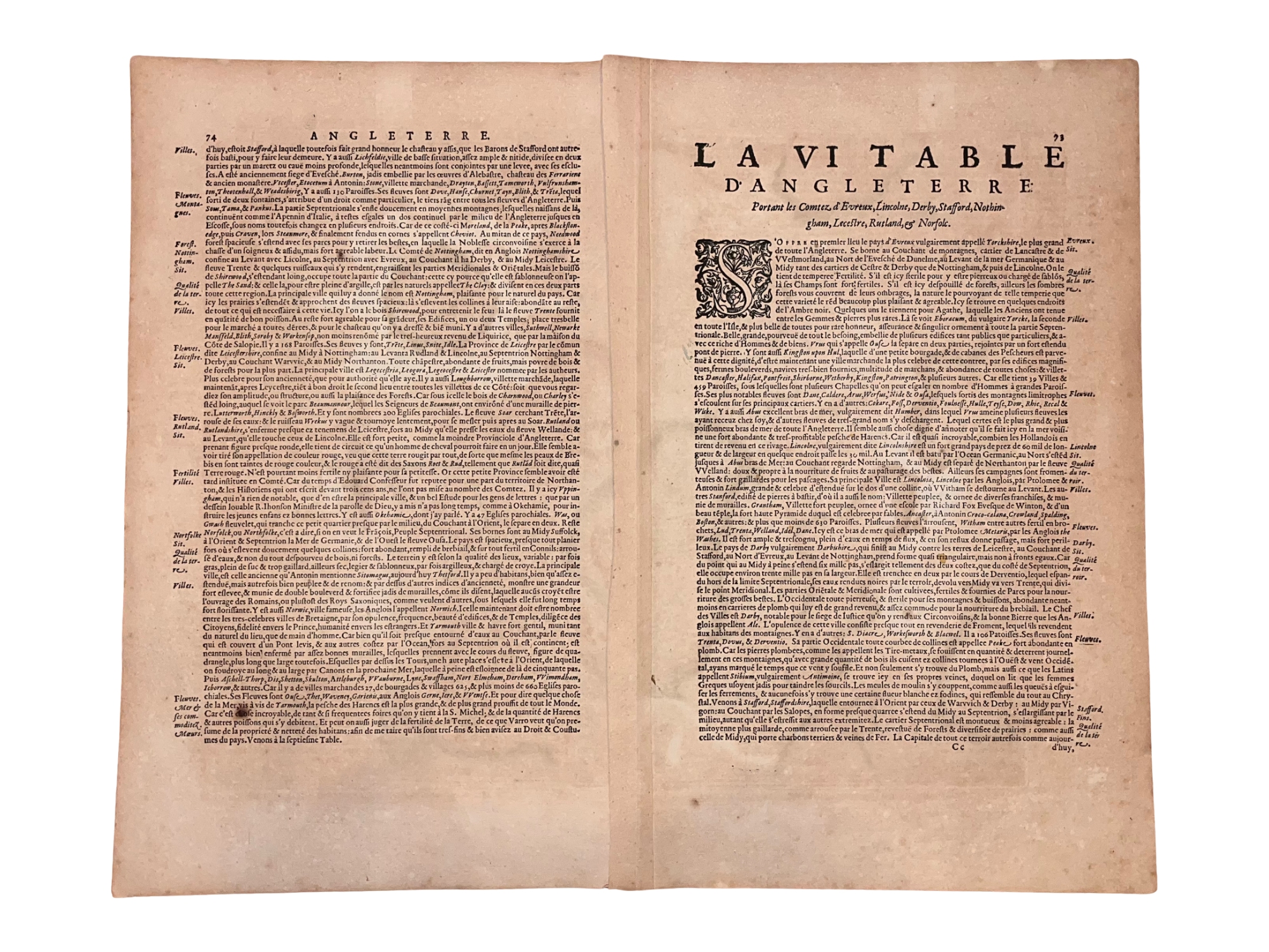 C. 1633 GERARDUS MERCATOR MAP OF ENGLAND, YORK, LINCOLN, NORFOLK, HAND-COLORED