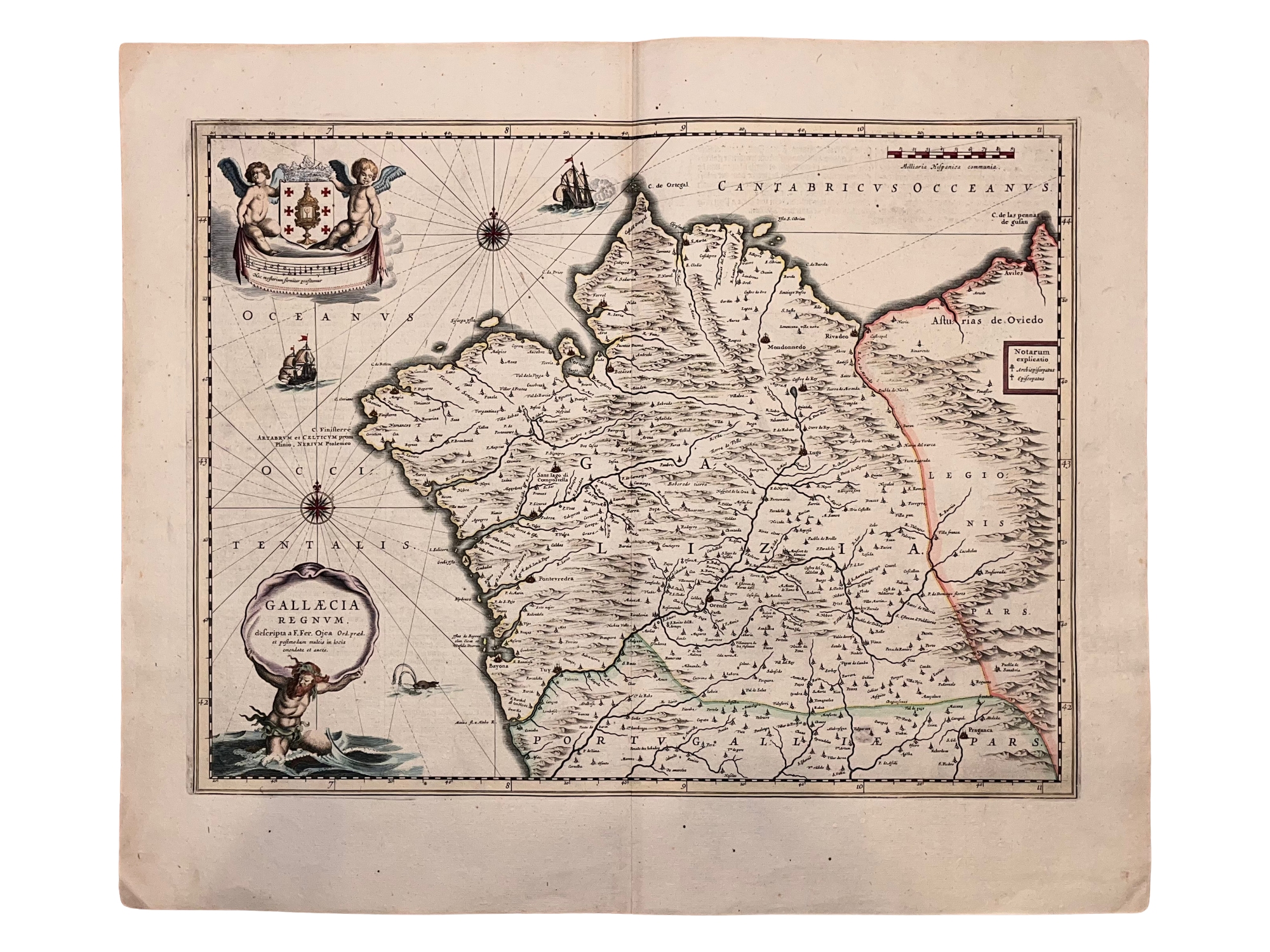 C. 1635 JOAN BLAEU MAP OF GALICIA, SPAIN, HAND-COLORED